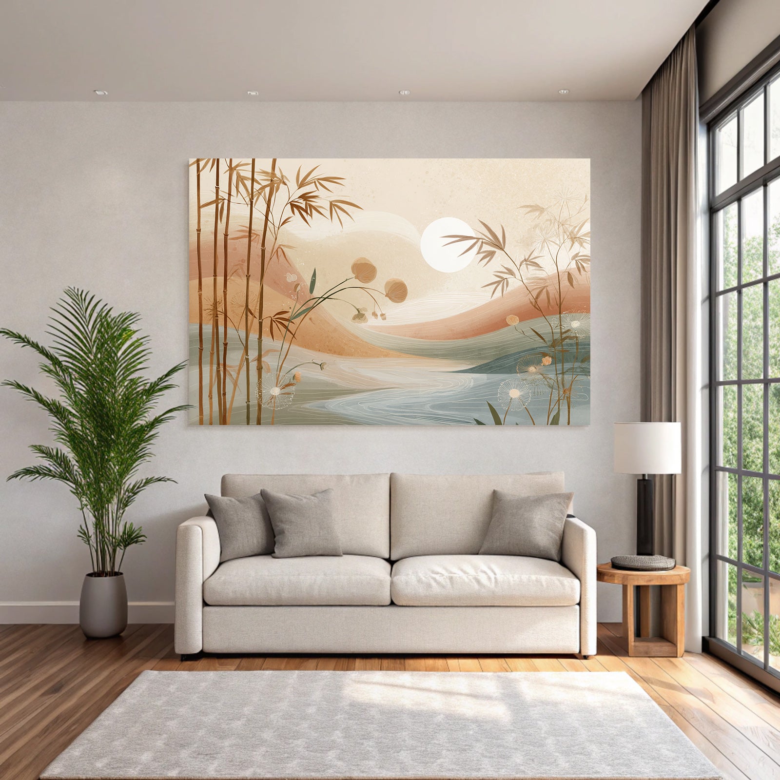 Natural Landscape Bamboo Flowers Hills Sun Pastel Colors Aspect Ratio