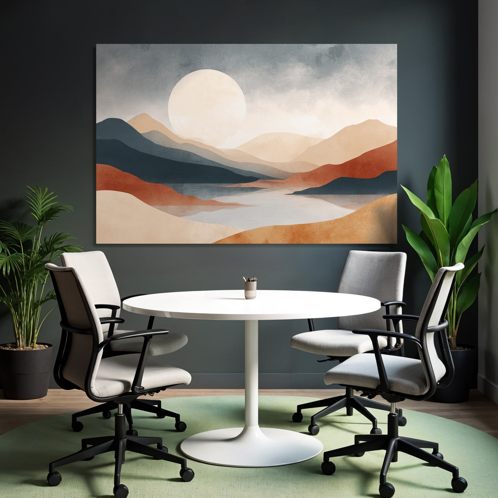 Tranquil Landscape Mountains River Lake Sun Soft Muted Colors