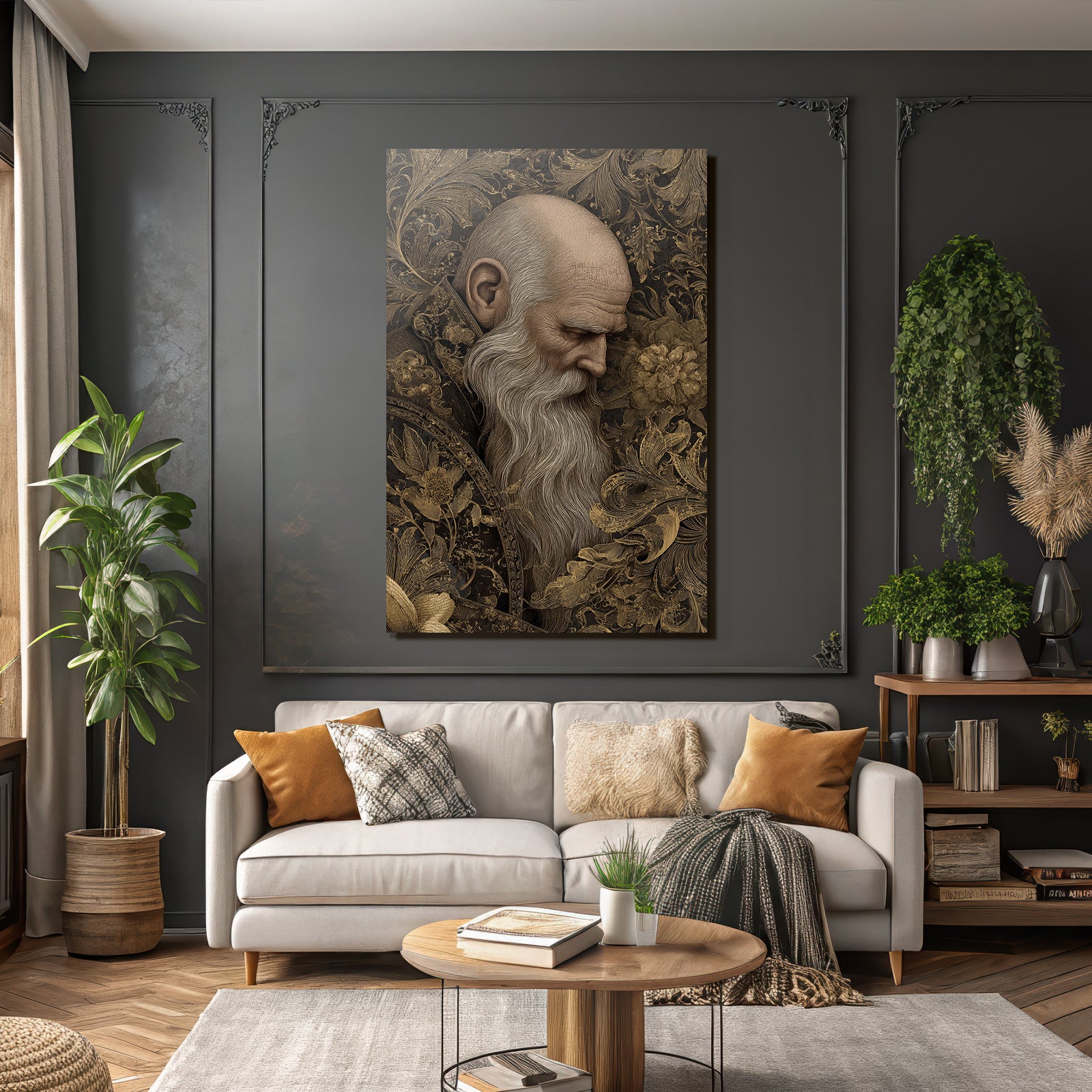 Aelterer Mann Mit Bart Kunstvolles Hintergrund Gold Ton
