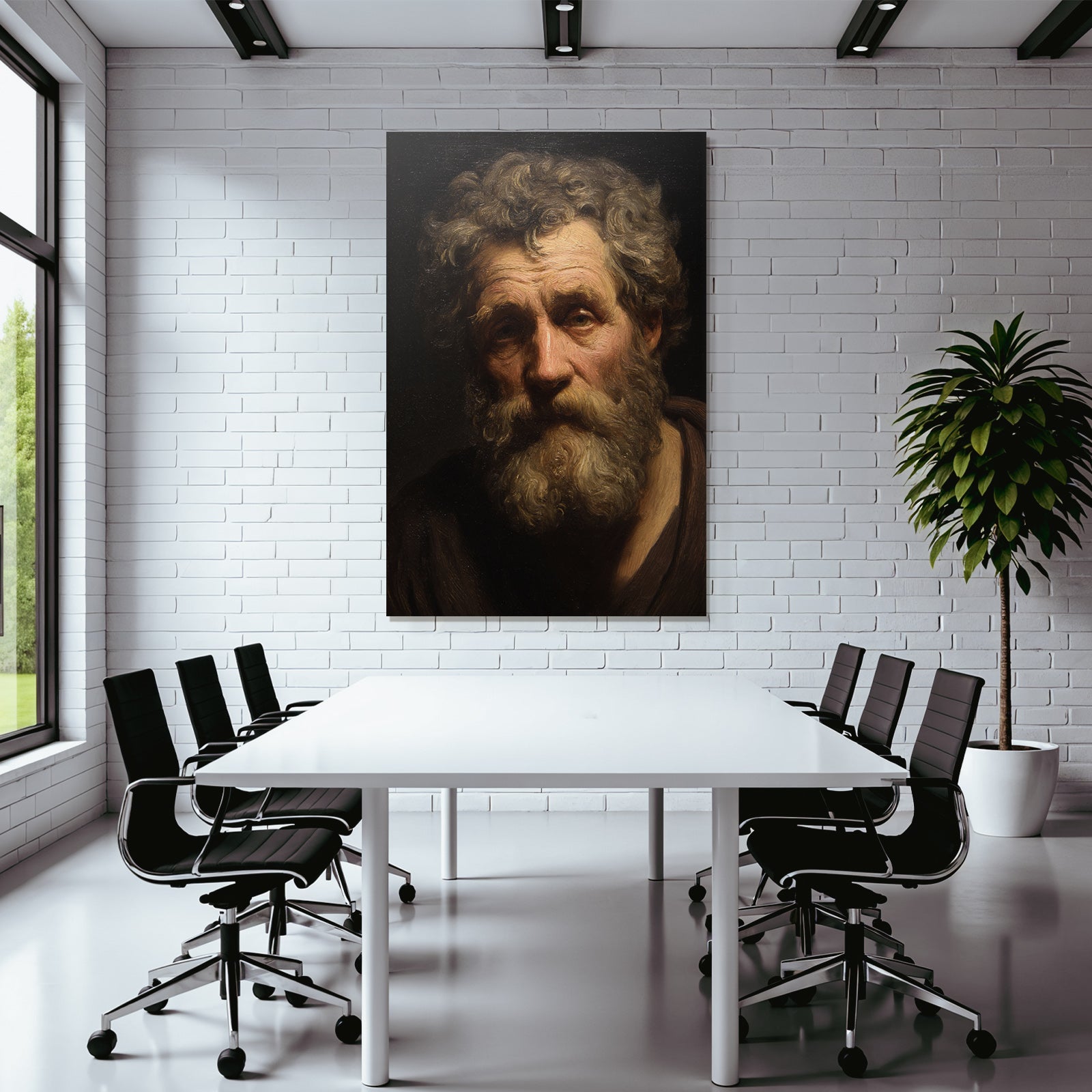 Aelterer Mann Mit Bart Und Locken Mit Dramatischer Beleuchtung