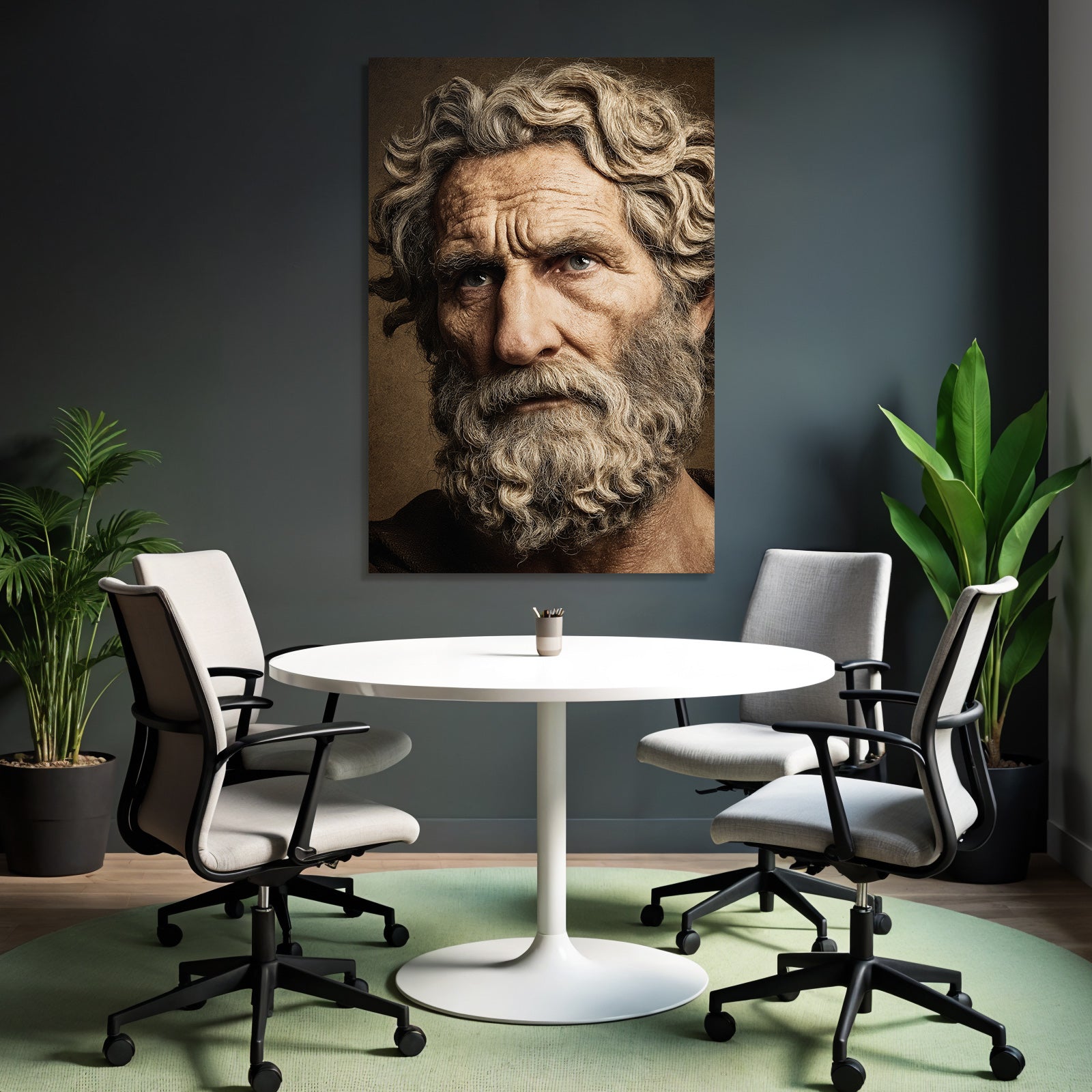 Aelterer Mann Mit Lockigem Haar Und Bart Kunstwerk
