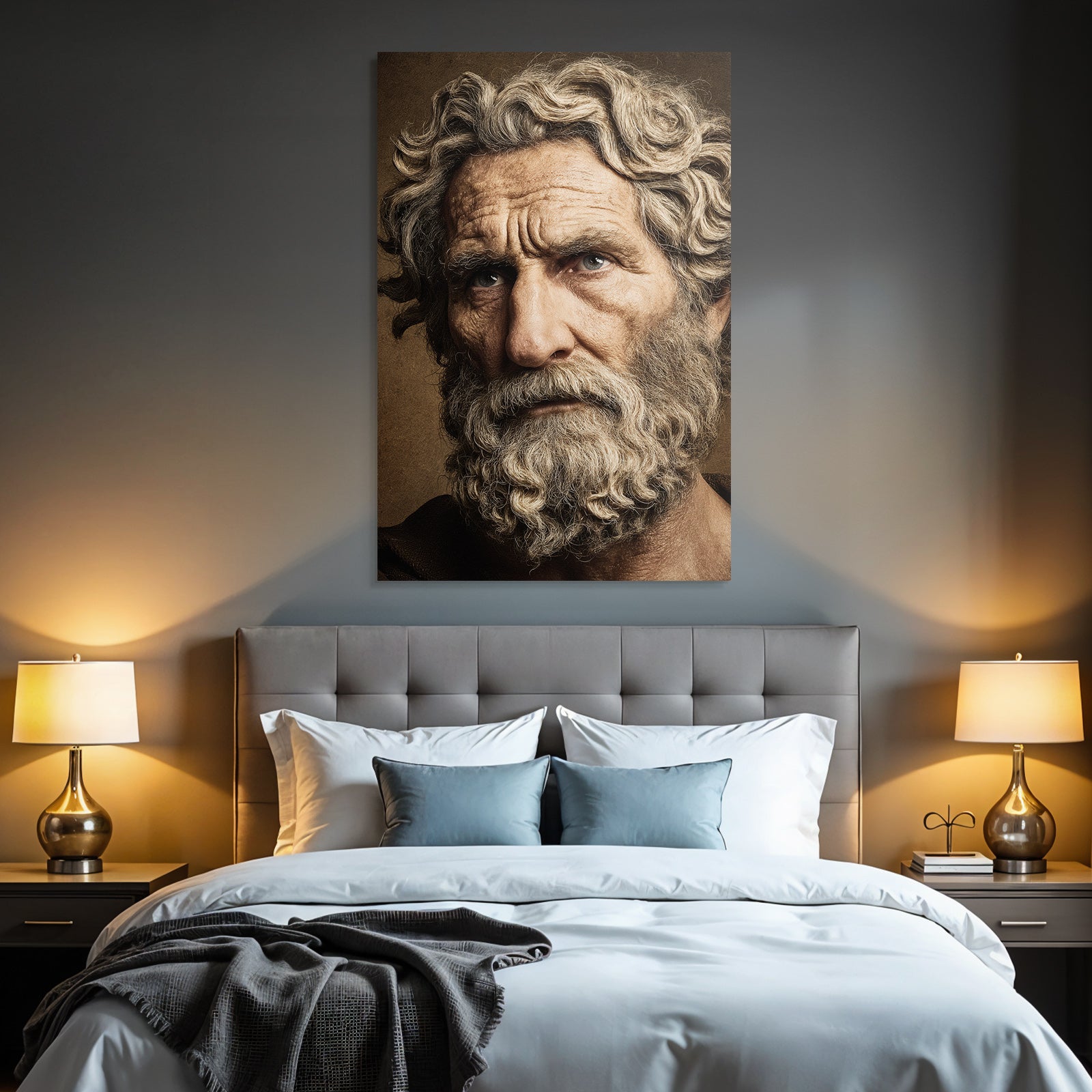 Aelterer Mann Mit Lockigem Haar Und Bart Kunstwerk