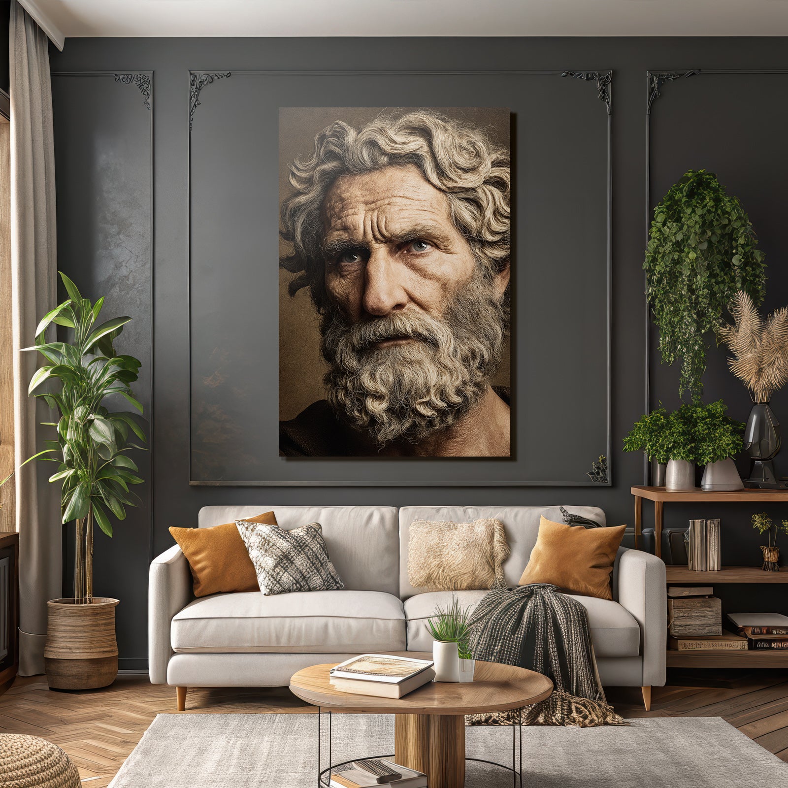 Aelterer Mann Mit Lockigem Haar Und Bart Kunstwerk