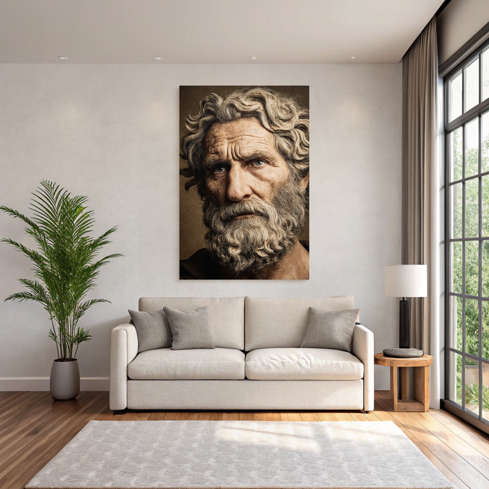 Aelterer Mann Mit Lockigem Haar Und Bart Kunstwerk