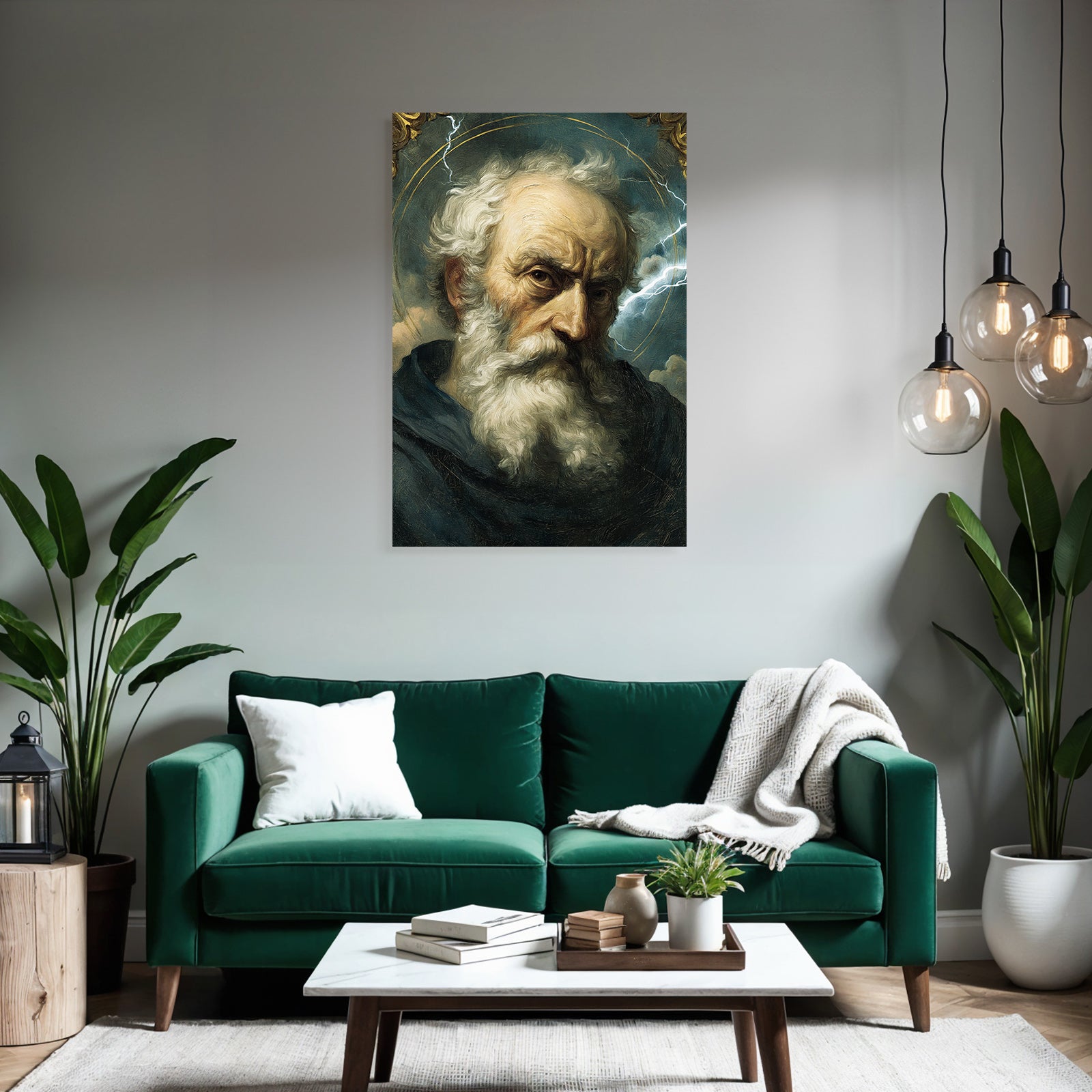 Behaarte Figur Mit Ernstem Ausdruck Umgeben Von Dramatischen Wolken Und Blitz