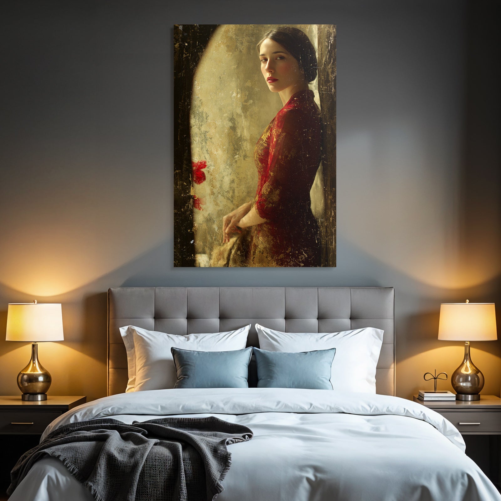 Frau Portrait Rot Gewand Vintage Stil