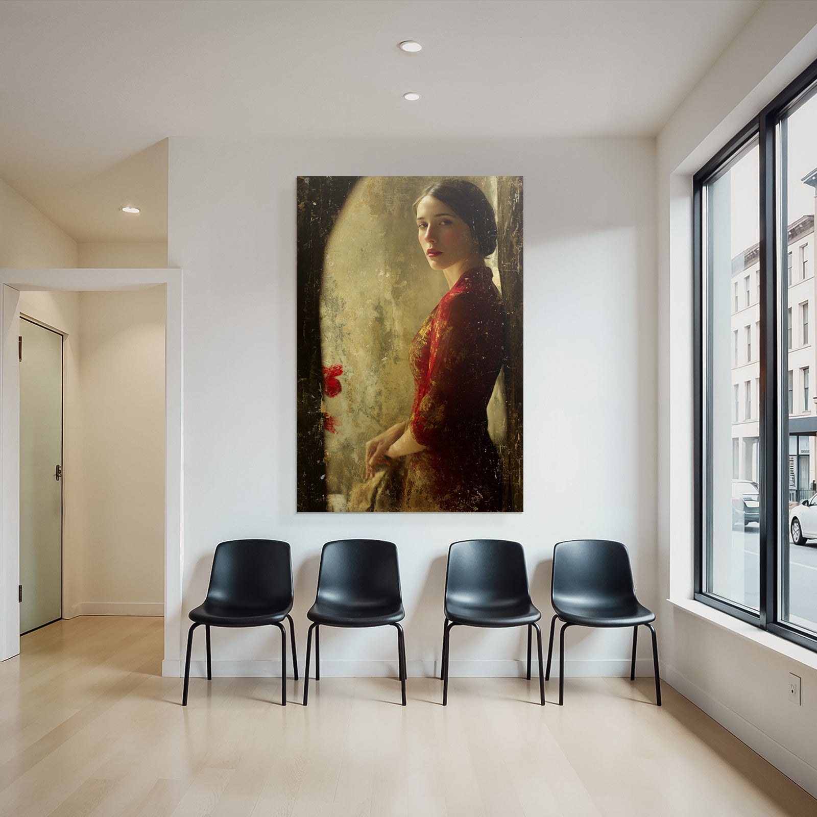 Frau Portrait Rot Gewand Vintage Stil