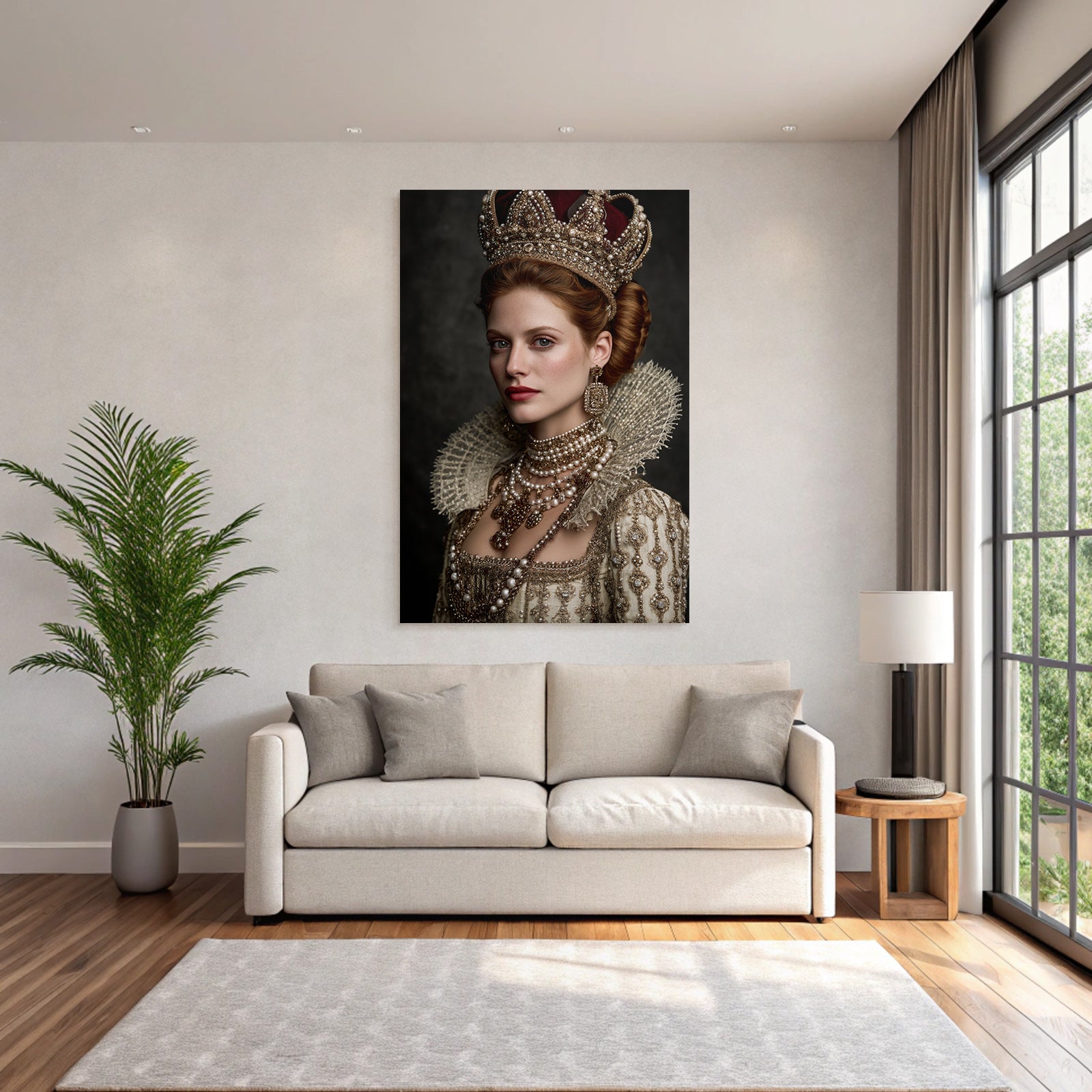 Historisches Kostuem Mit Kronen Und Schmuck In Eleganter Haarstellung