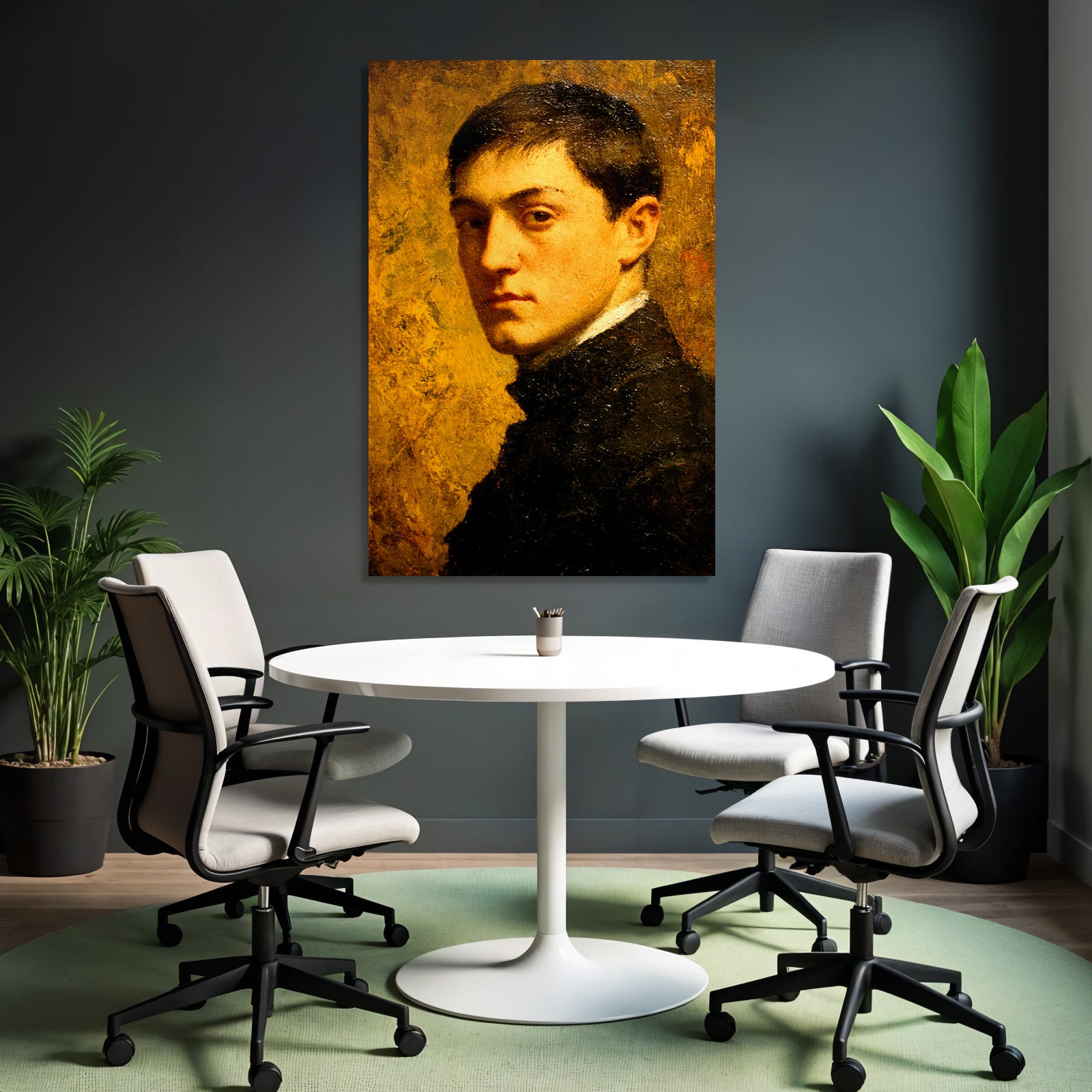 Jung Mann Portrait Warme Farben Dunkle Kleidung