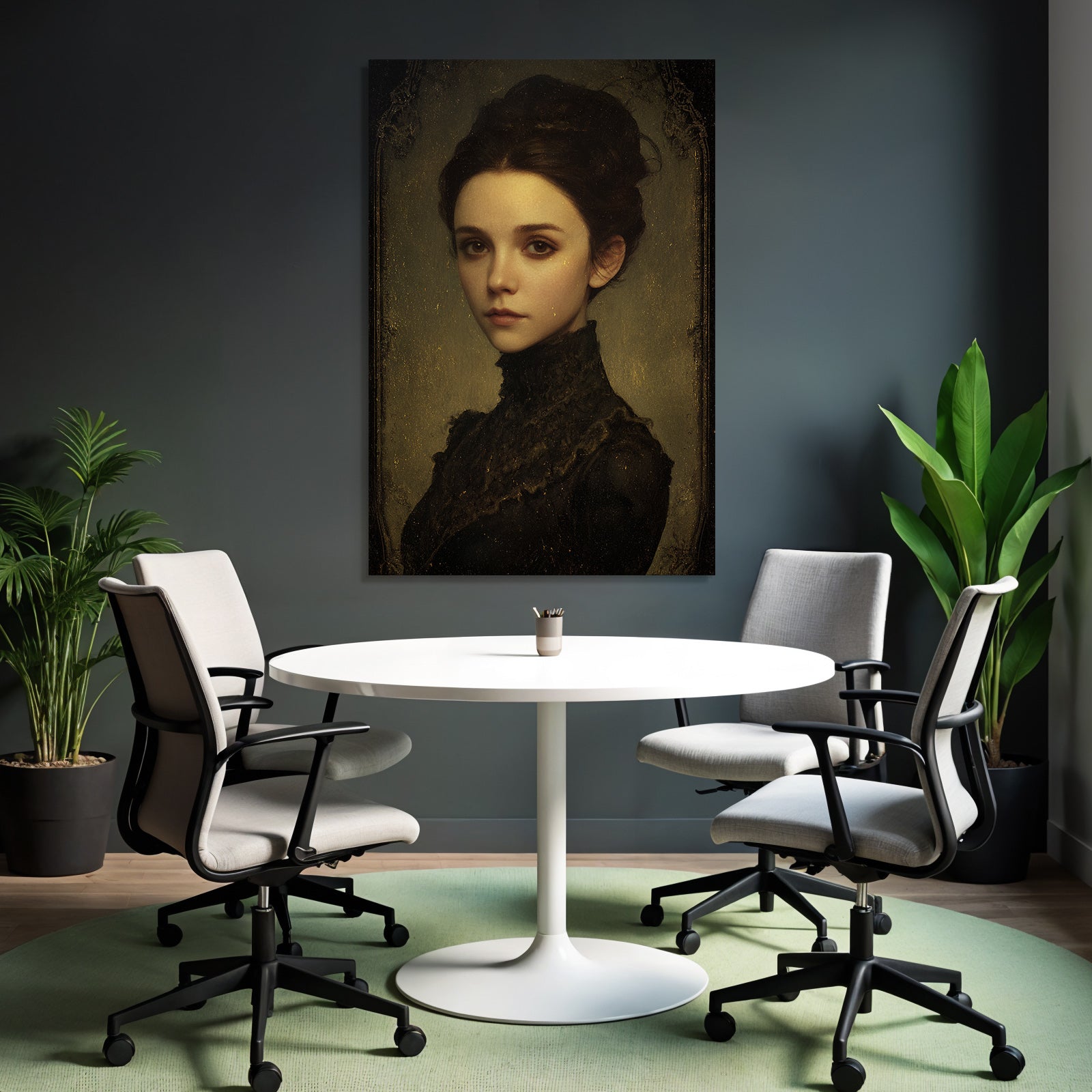Junge Frau Elegantes Portrait Vintage Stil Dunkles Kleid
