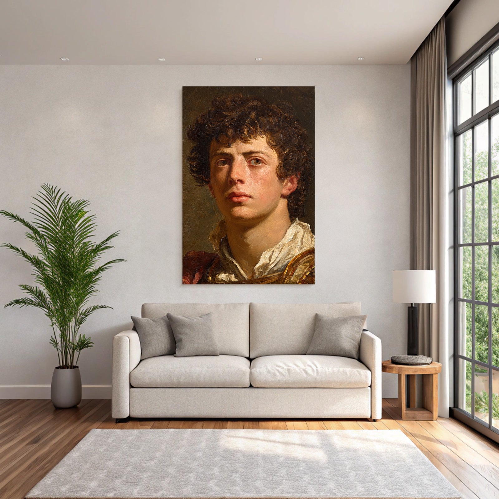 Junger Mann Mit Lockigem Haar Portrait Kunst Bild