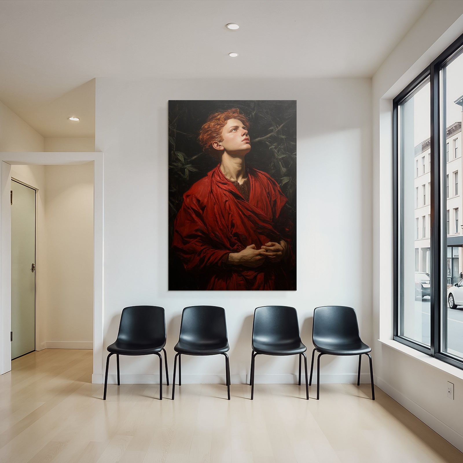 Junger Mensch Mit Rotem Haar Und Roberte Auf Dunklem Hintergrund