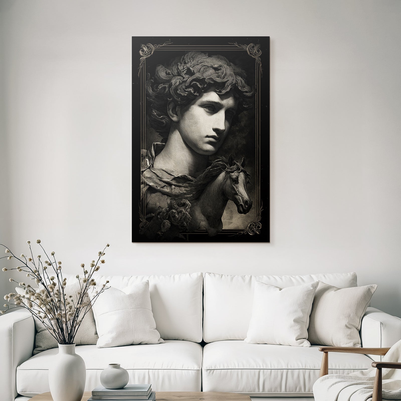 Maennlicher Figuren Portrait Mit Pferdekopf Und Blumen Kunstwerk