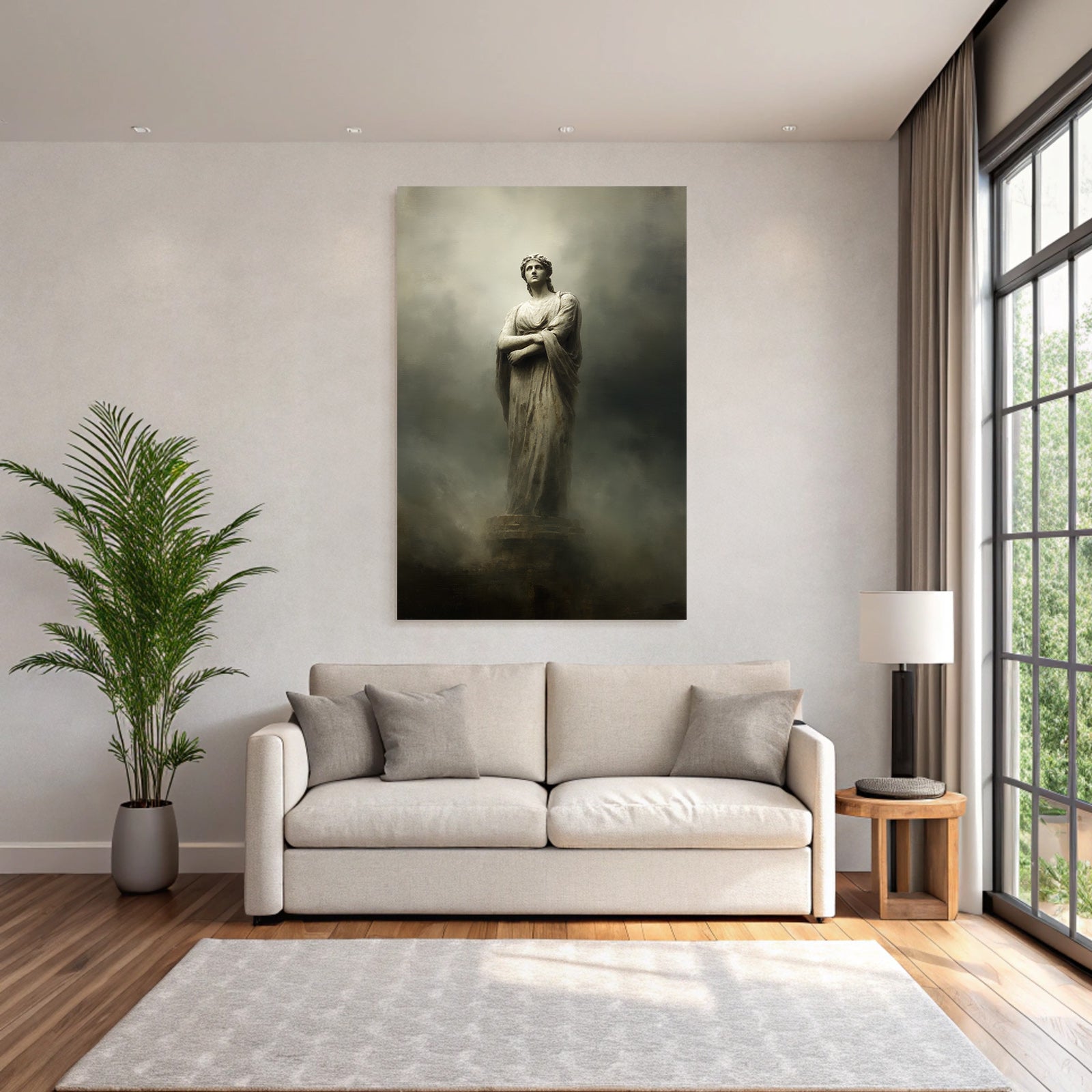 Statue of a woman in a dressing room with a mystical atmosphere