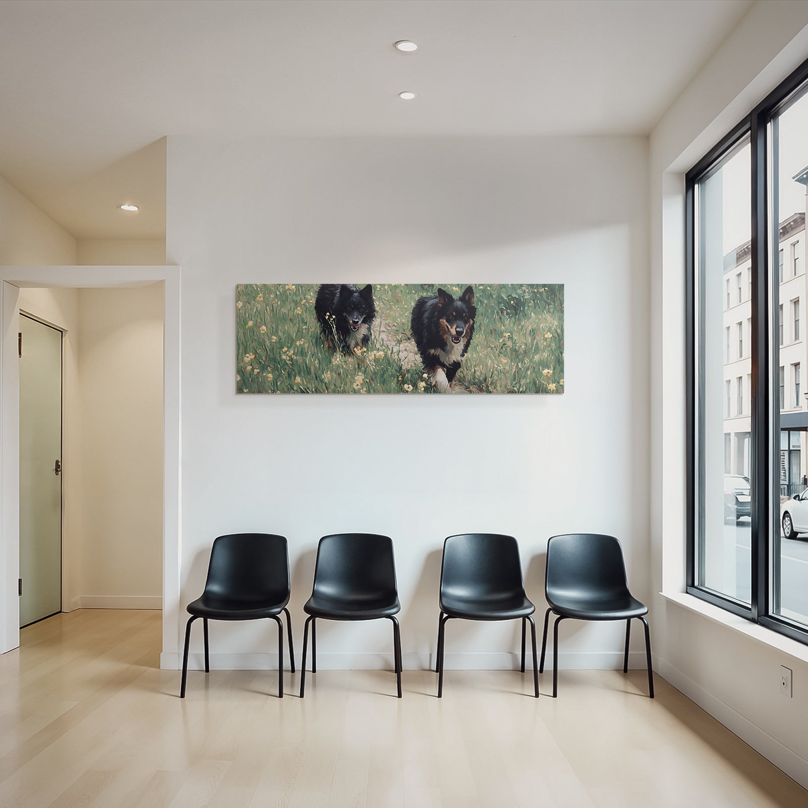 Schwarze Hunde Im Gruenen Mit Blumen Painterly Stil