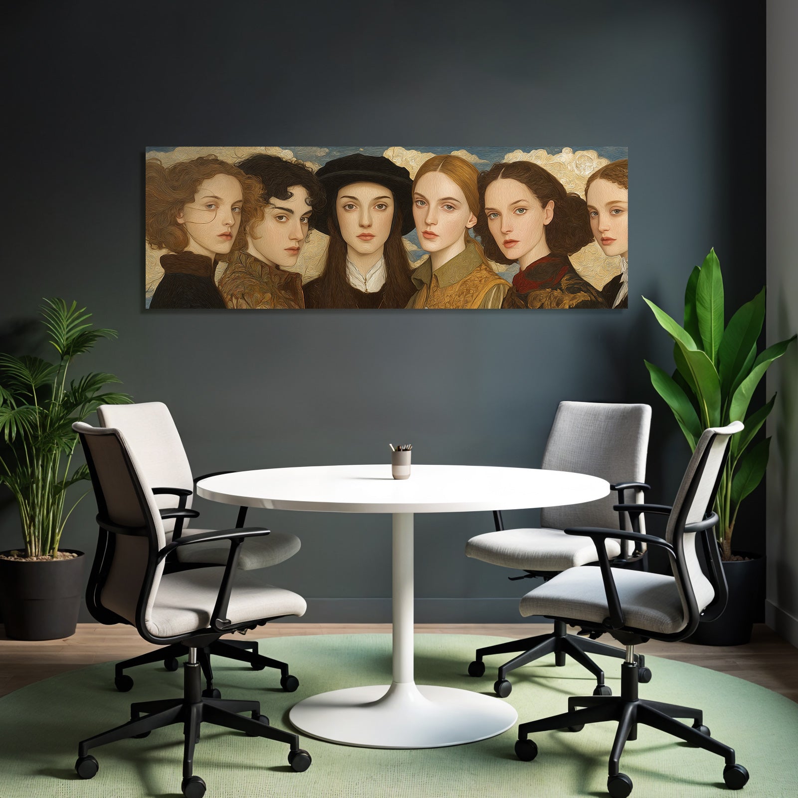 Sechs Junge Frauen Mit Distinkten Haarschnitten Und Kleidung Historischer Hintergrund