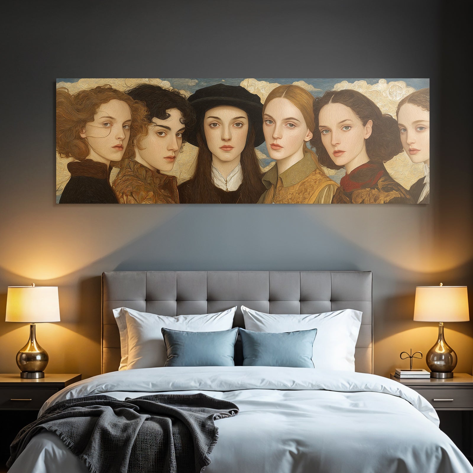 Sechs Junge Frauen Mit Distinkten Haarschnitten Und Kleidung Historischer Hintergrund