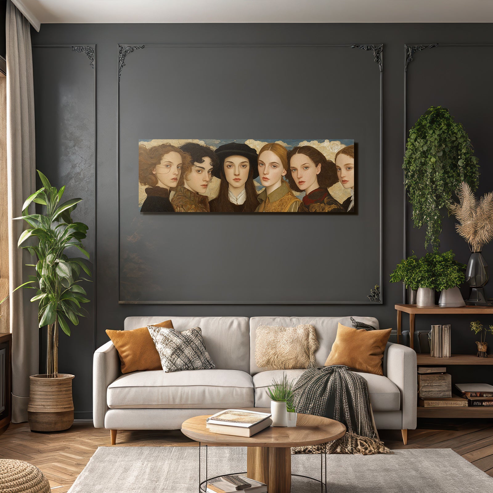 Sechs Junge Frauen Mit Distinkten Haarschnitten Und Kleidung Historischer Hintergrund