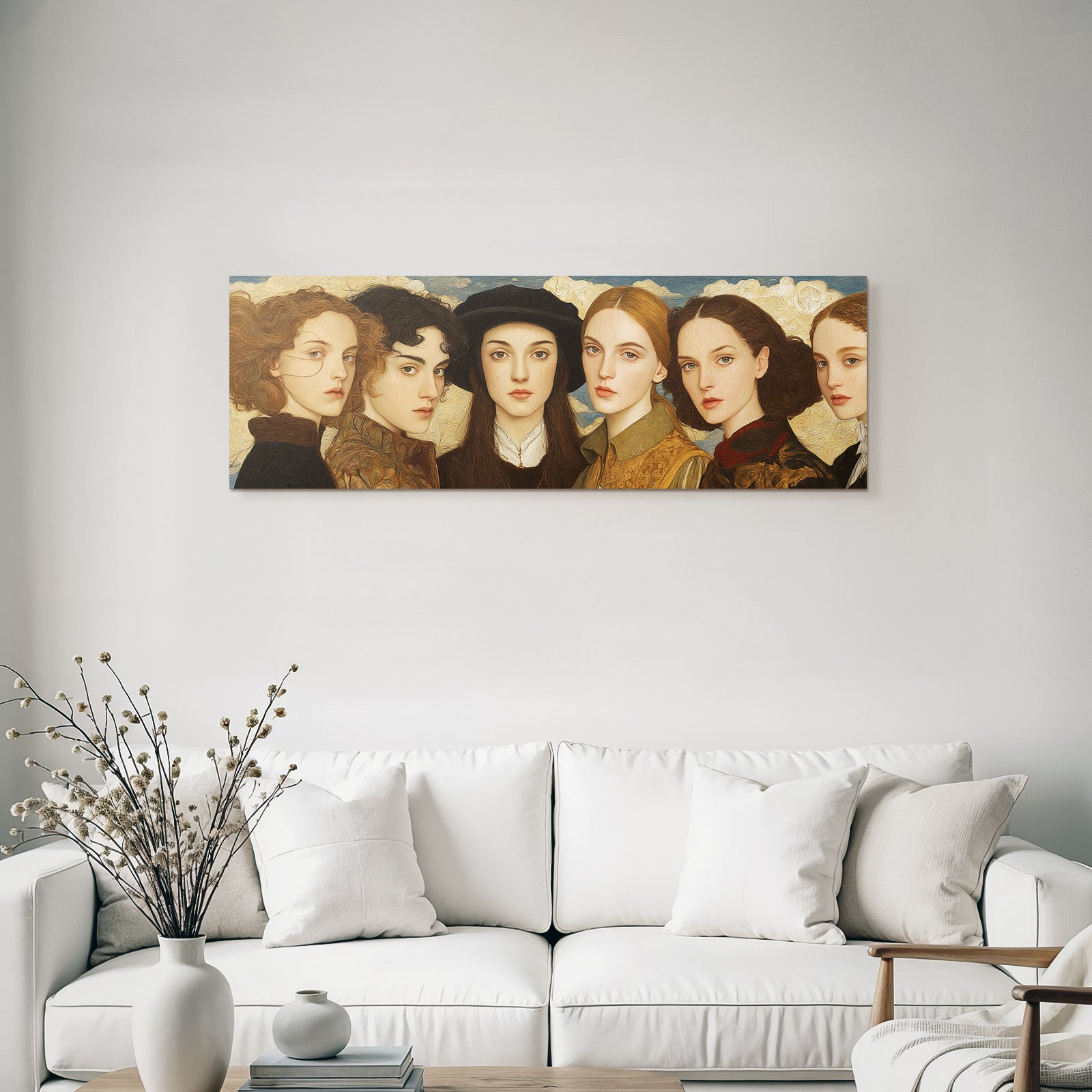 Sechs Junge Frauen Mit Distinkten Haarschnitten Und Kleidung Historischer Hintergrund