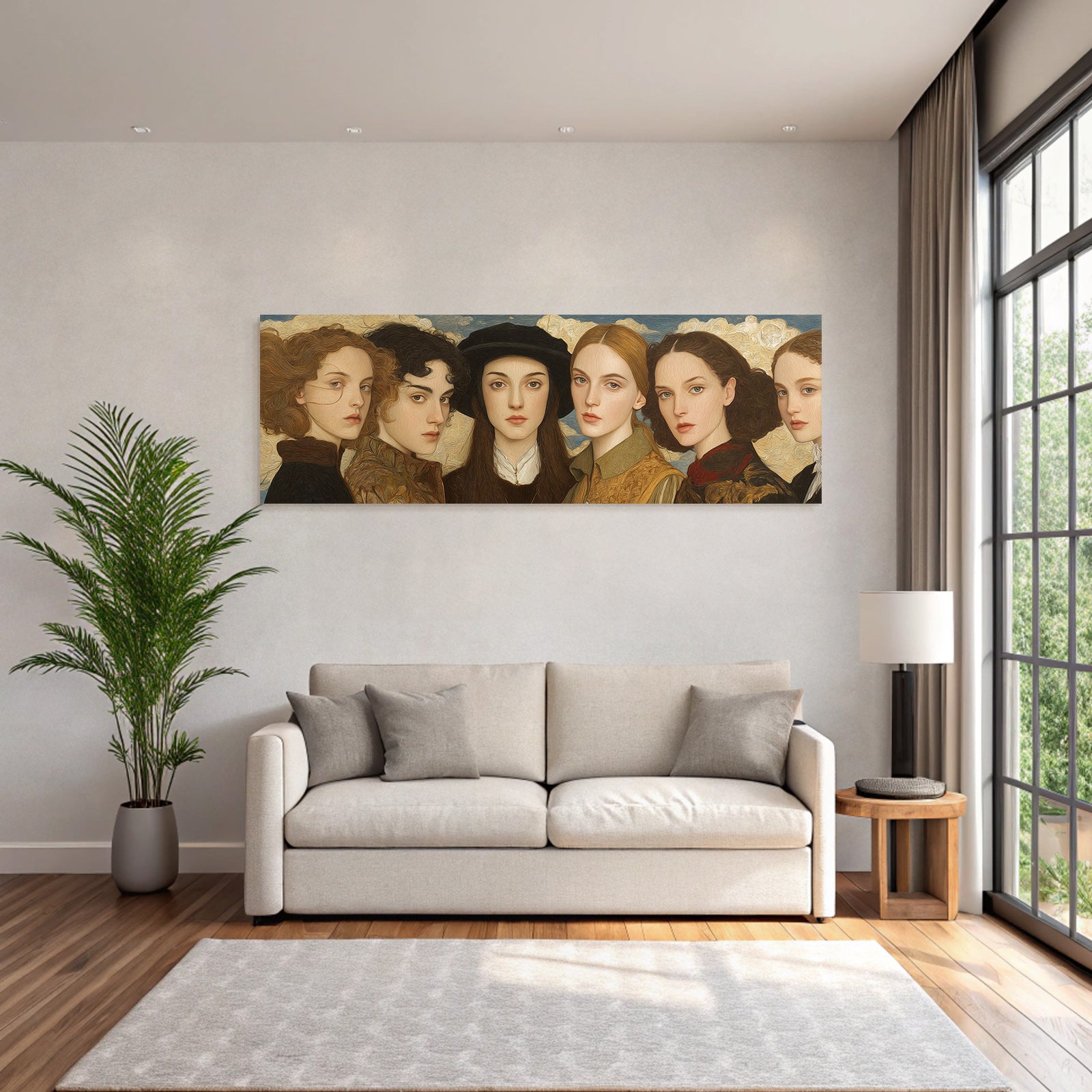 Sechs Junge Frauen Mit Distinkten Haarschnitten Und Kleidung Historischer Hintergrund