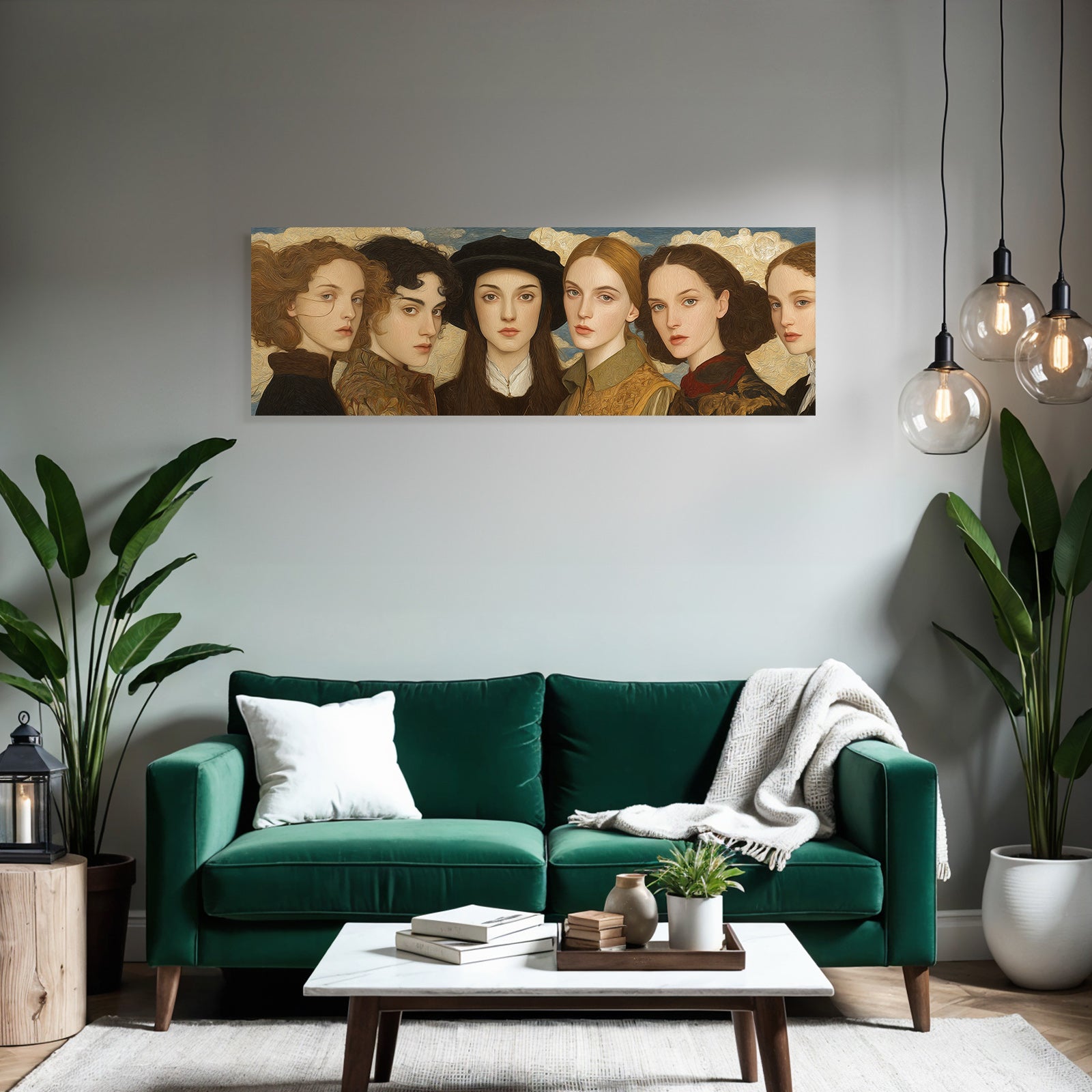 Sechs Junge Frauen Mit Distinkten Haarschnitten Und Kleidung Historischer Hintergrund