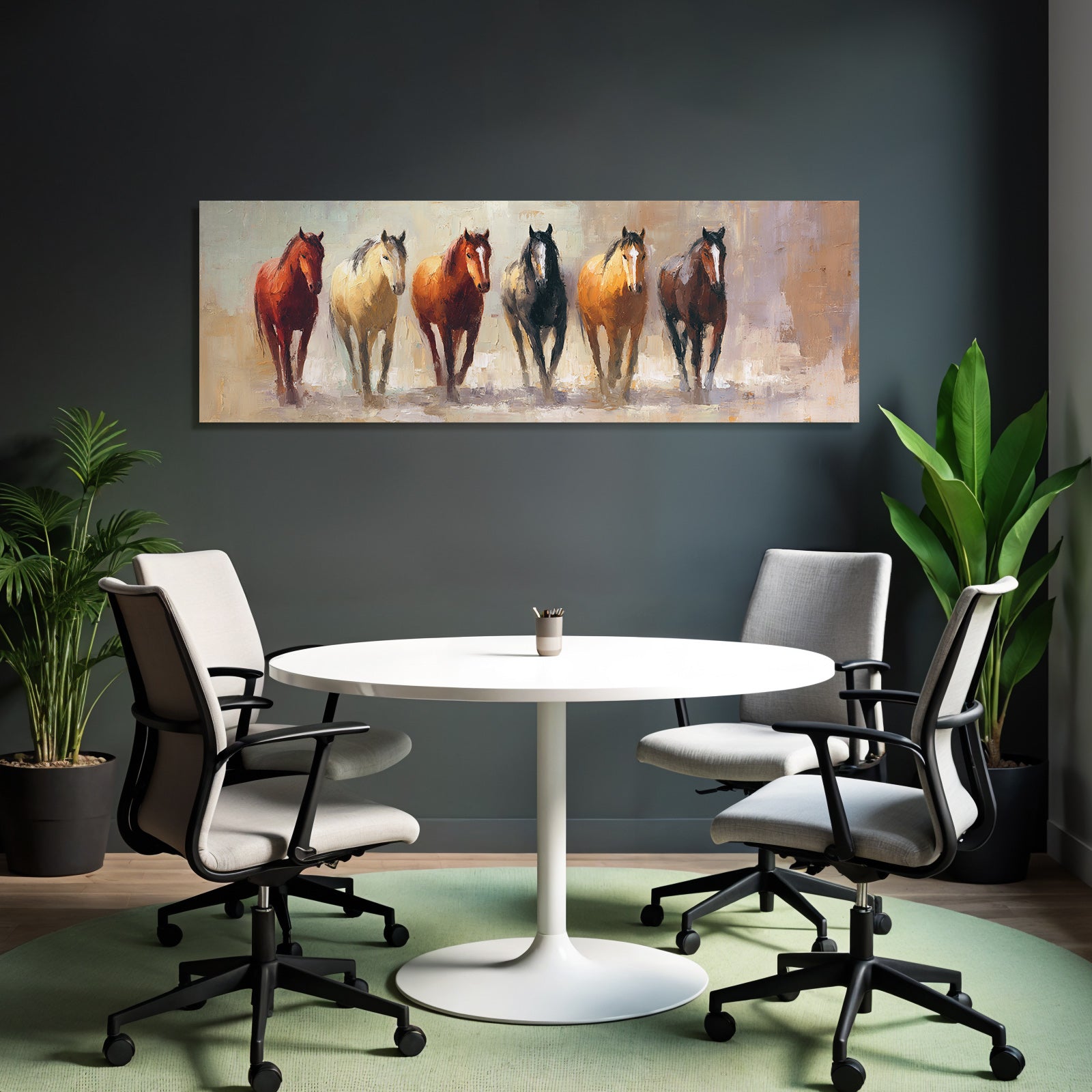 Sechs Pferde Expressive Malerei Erdtoene Lebendige Buerstenstriche