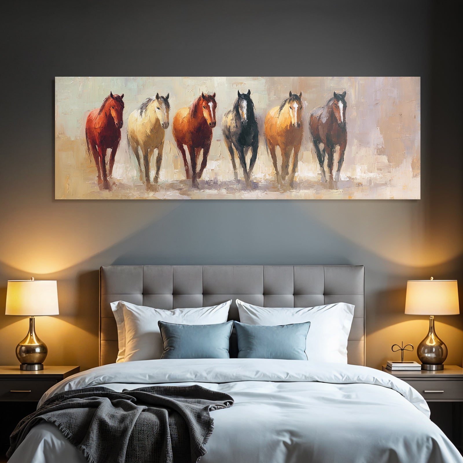 Sechs Pferde Expressive Malerei Erdtoene Lebendige Buerstenstriche