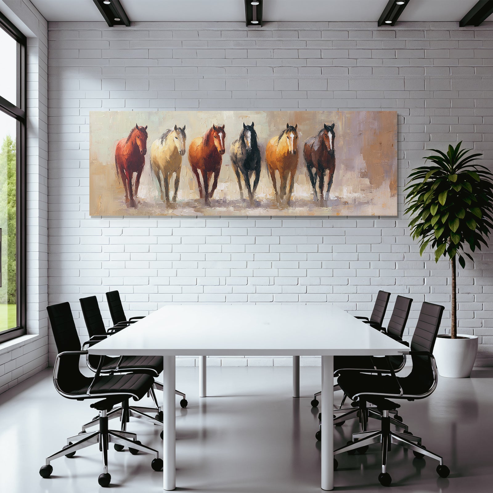 Sechs Pferde Expressive Malerei Erdtoene Lebendige Buerstenstriche