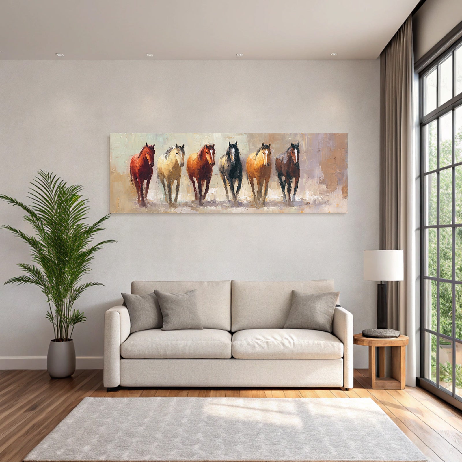 Sechs Pferde Expressive Malerei Erdtoene Lebendige Buerstenstriche