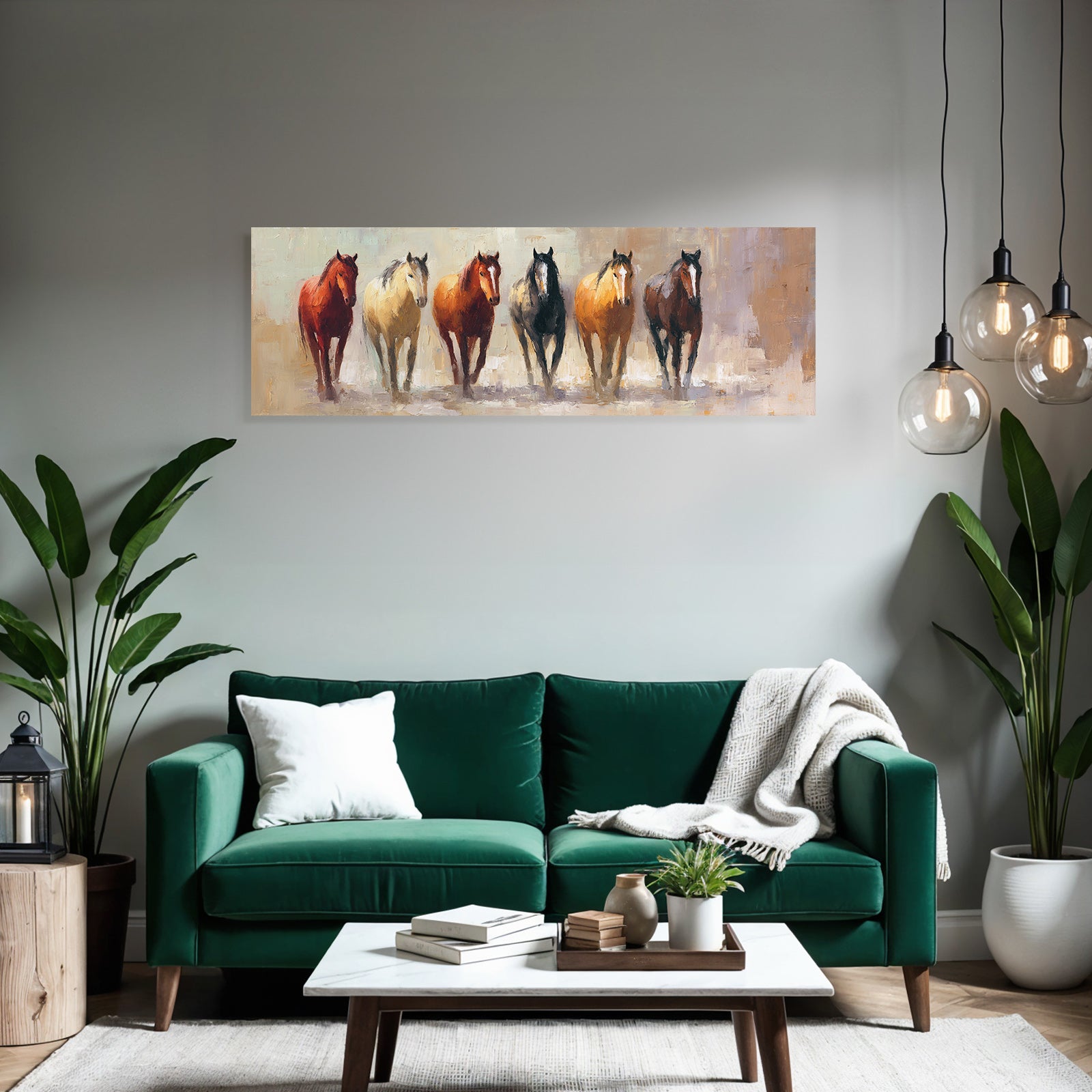 Sechs Pferde Expressive Malerei Erdtoene Lebendige Buerstenstriche