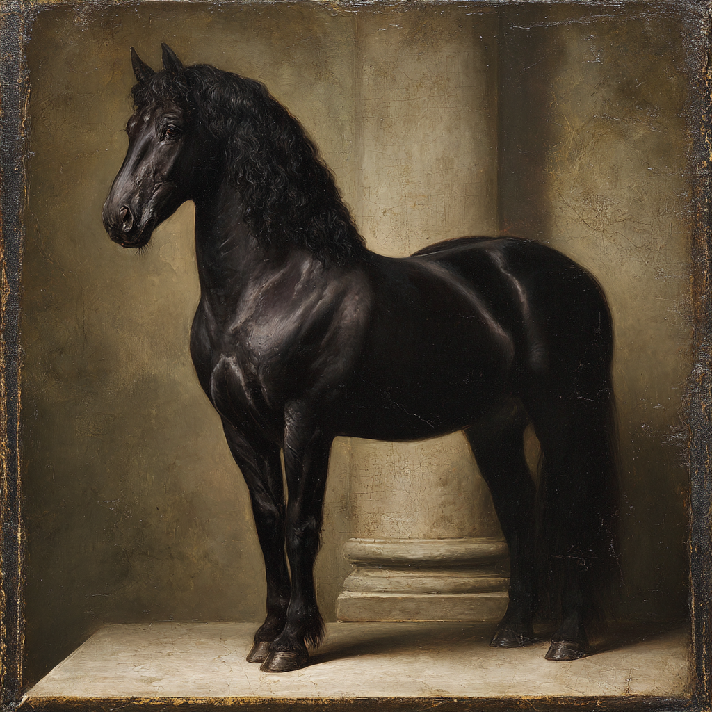 Schwarzes Pferd Neben Saeule Kunstvoll Repraesentation | Klassisch | Einrichtungsstile