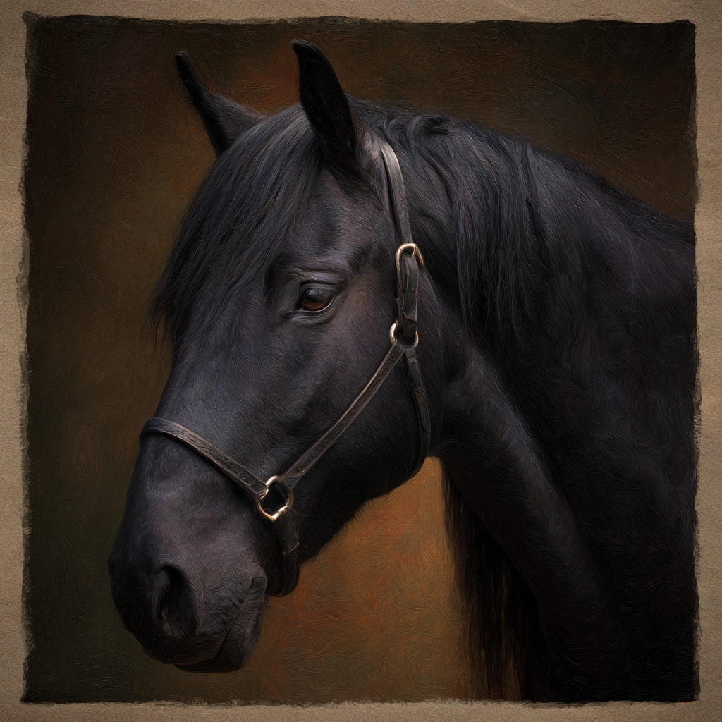 Schwarzes Pferd Portraet Halfter Kunstvolle Hintergrund | Klassisch | Einrichtungsstile