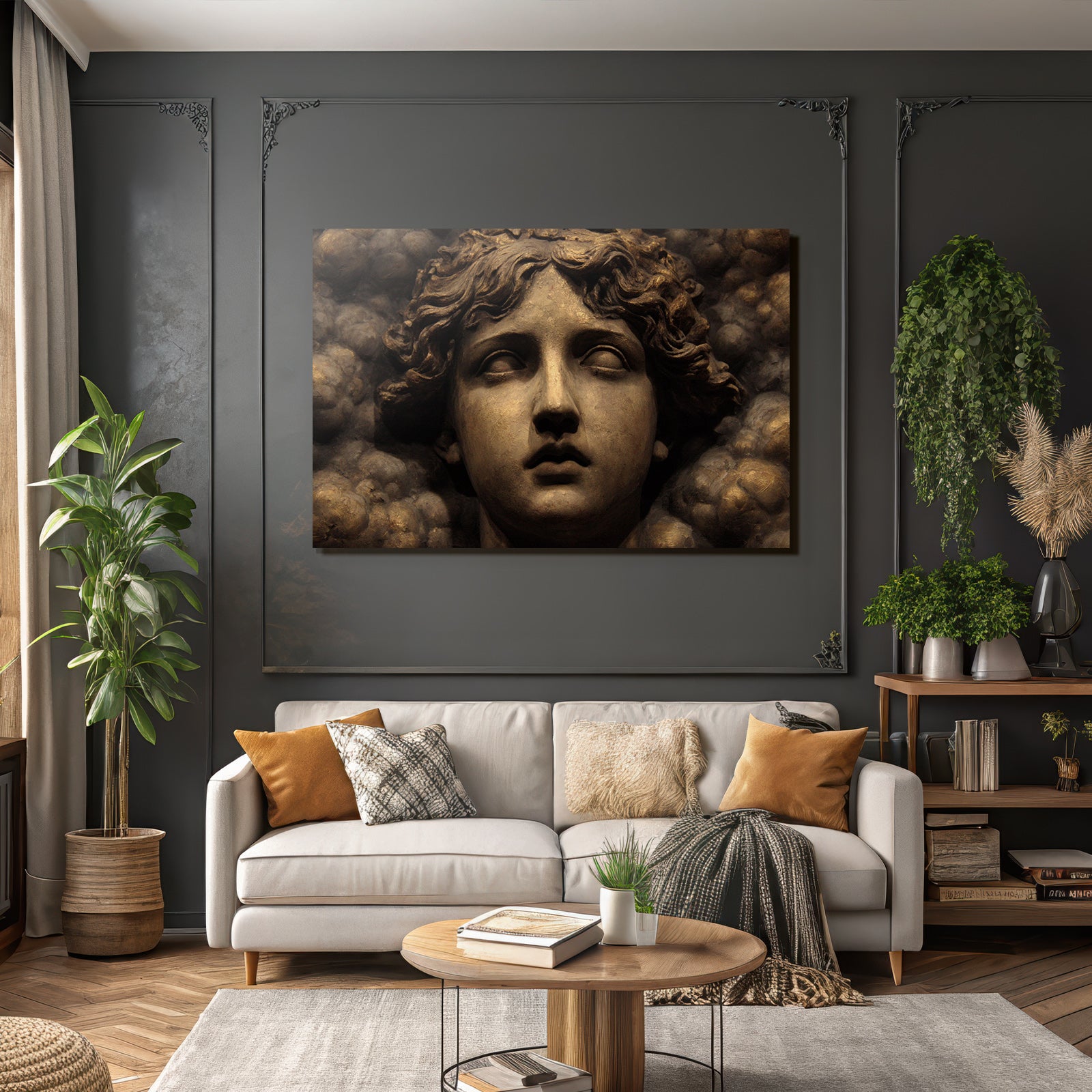 Sculptural Relief of a Face with Mythological Themes