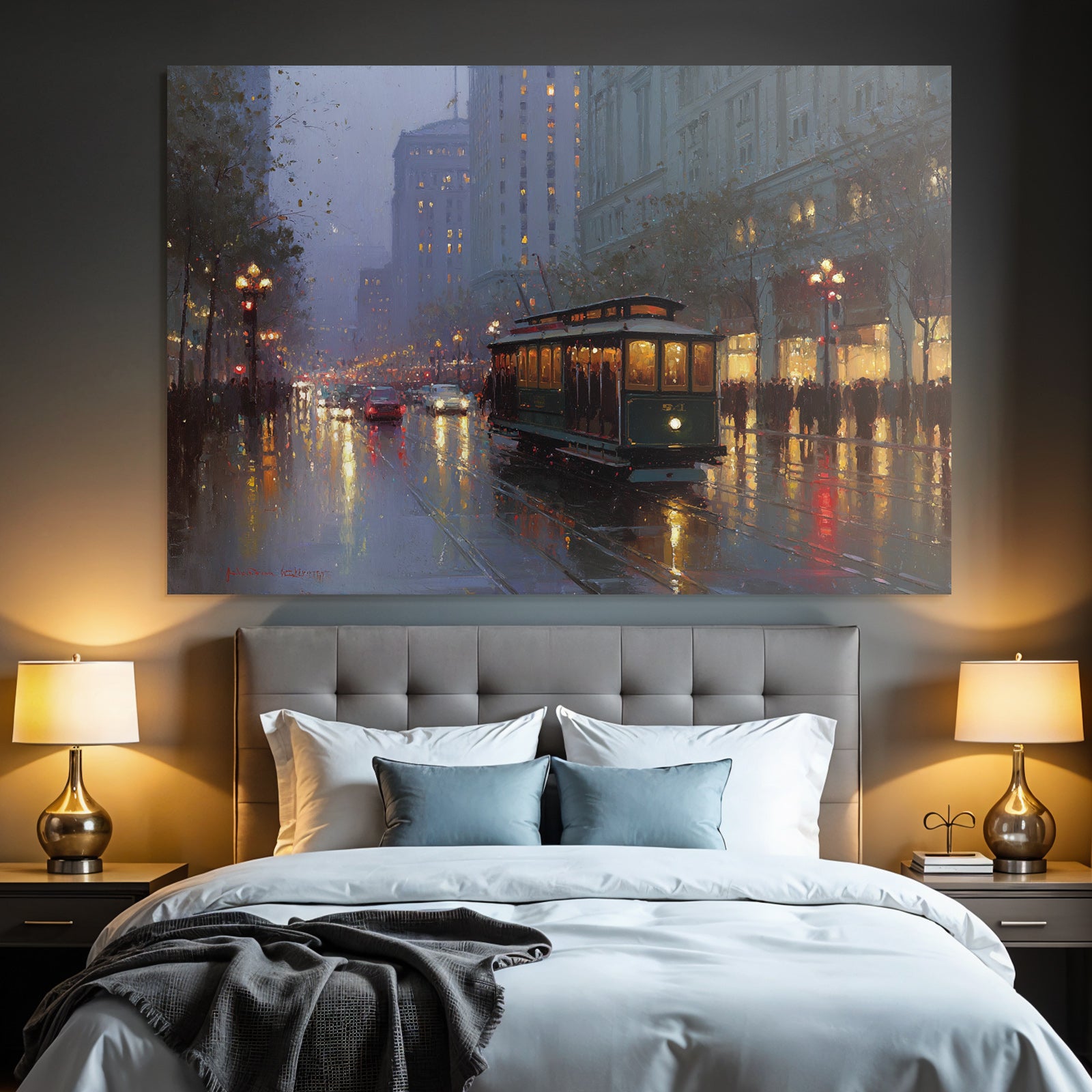 City Scenes Rainy Tram Wet Street Evening Mood