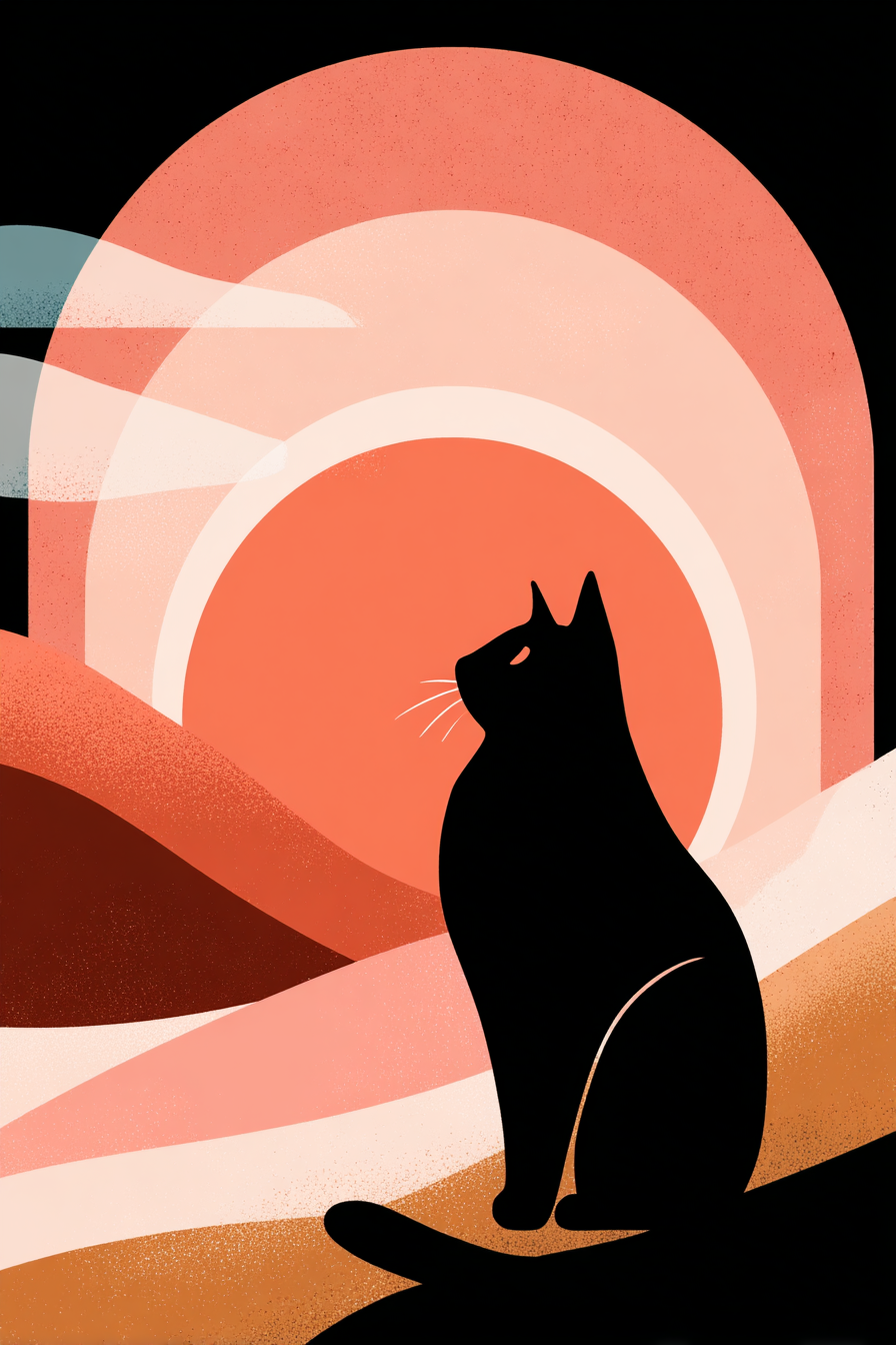 Schwarze Katze Im Sonnenuntergang Mit Abstrakten Bergen | Orientalisch | Einrichtungsstile