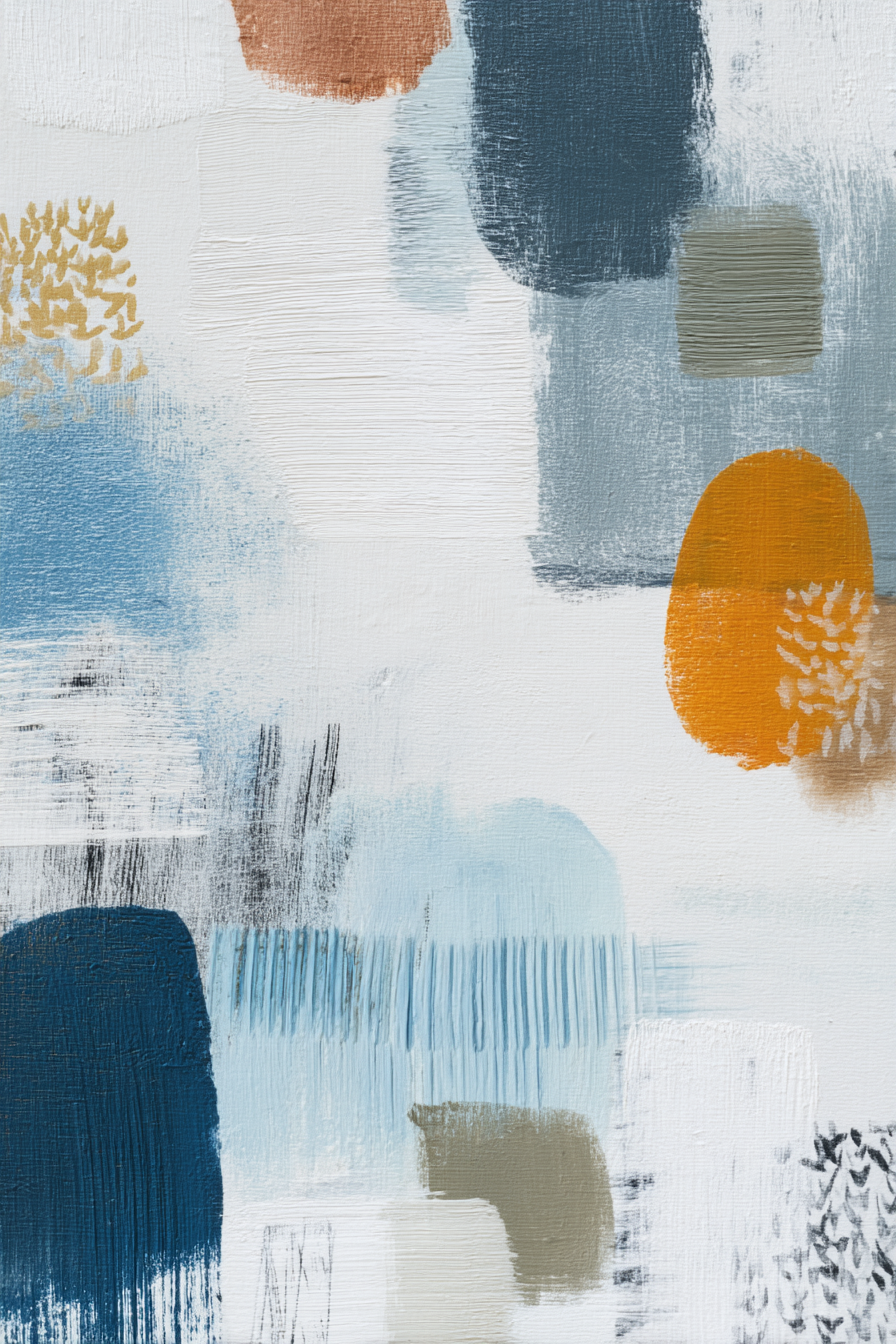 Skandenavisch Abstrakte Malerei In Blau Orange Weiss | Skandinavisch | Einrichtungsstile