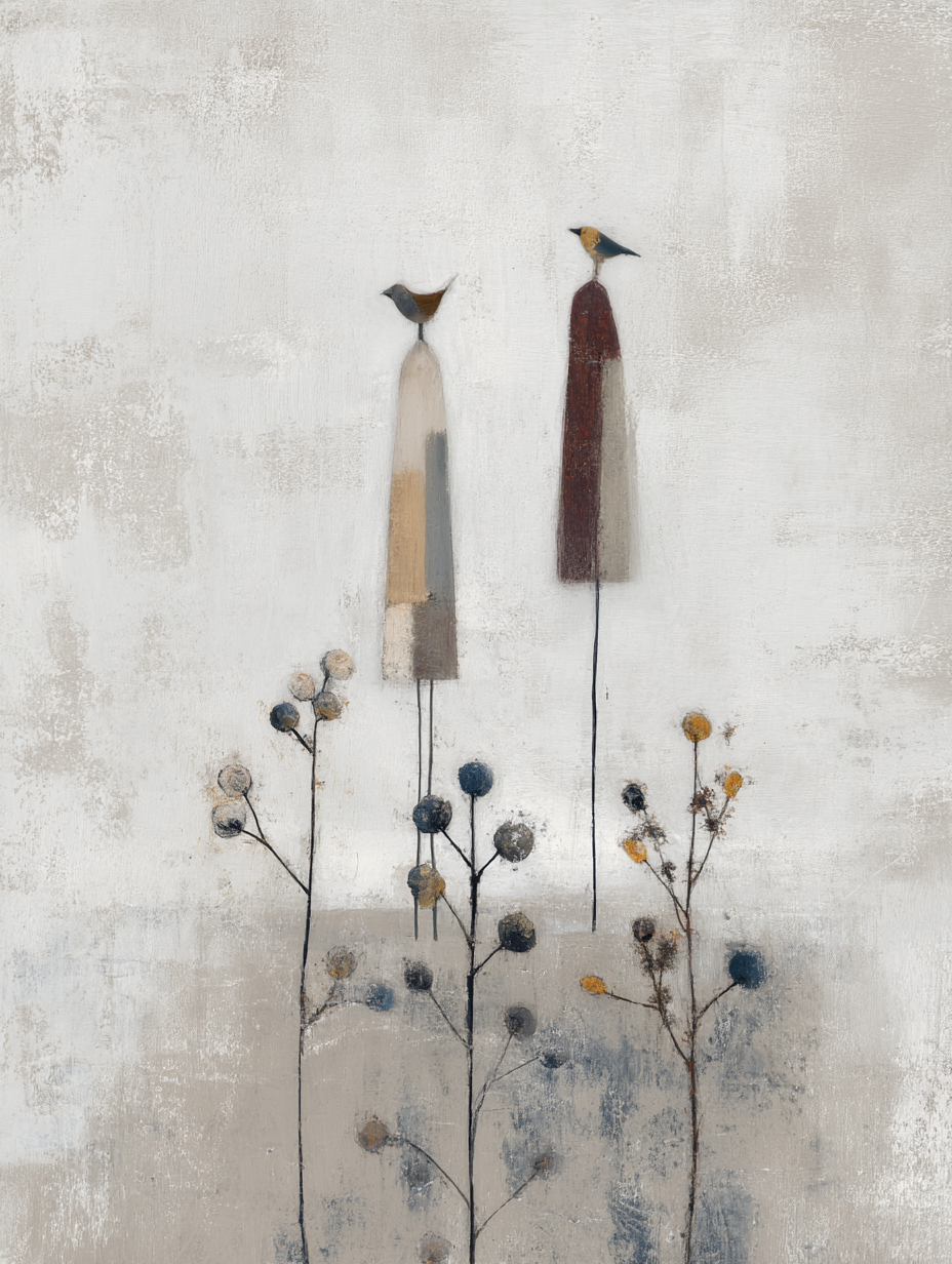 Skandenavisch Abstrakte Menschliche Figuren Mit Voegeln Und Pflanzen | Skandinavisch | Einrichtungsstile