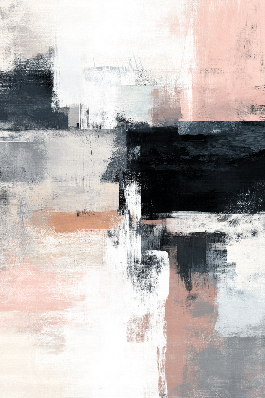 Skandenavisch Abstraktes Gemaelde Schwarz Weiss Rosa Pfirsich Textur | Skandinavisch | Einrichtungsstile