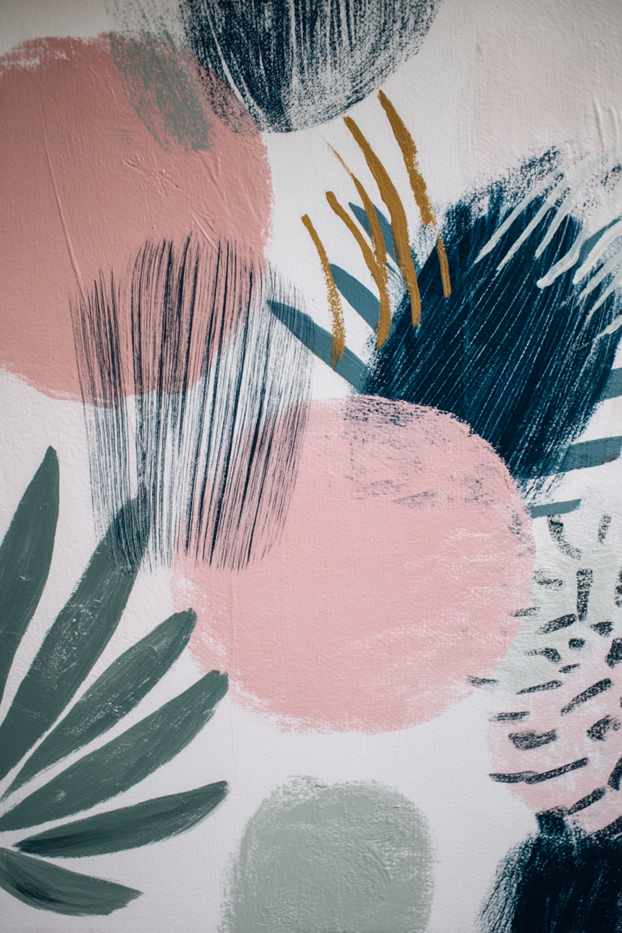 Skandenavisch Abstraktes Gemalde Mit Formen Und Botanischen Elementen | Skandinavisch | Einrichtungsstile