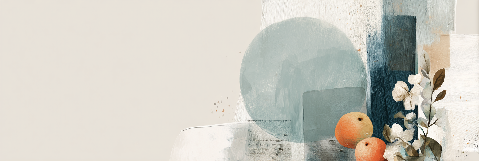 Skandenavisch Abstraktes Kunstwerk Geometrische Formen Obst Blumen Neutraler Hintergrund | Skandinavisch | Einrichtungsstile