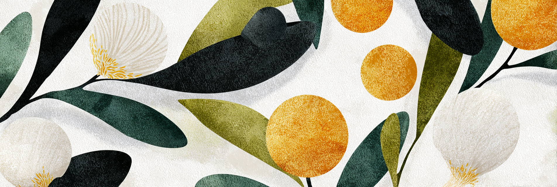 Skandenavisch Botanische Illustration Texturiert Mit Blaettern Und Zitrusfruechten | Skandinavisch | Einrichtungsstile