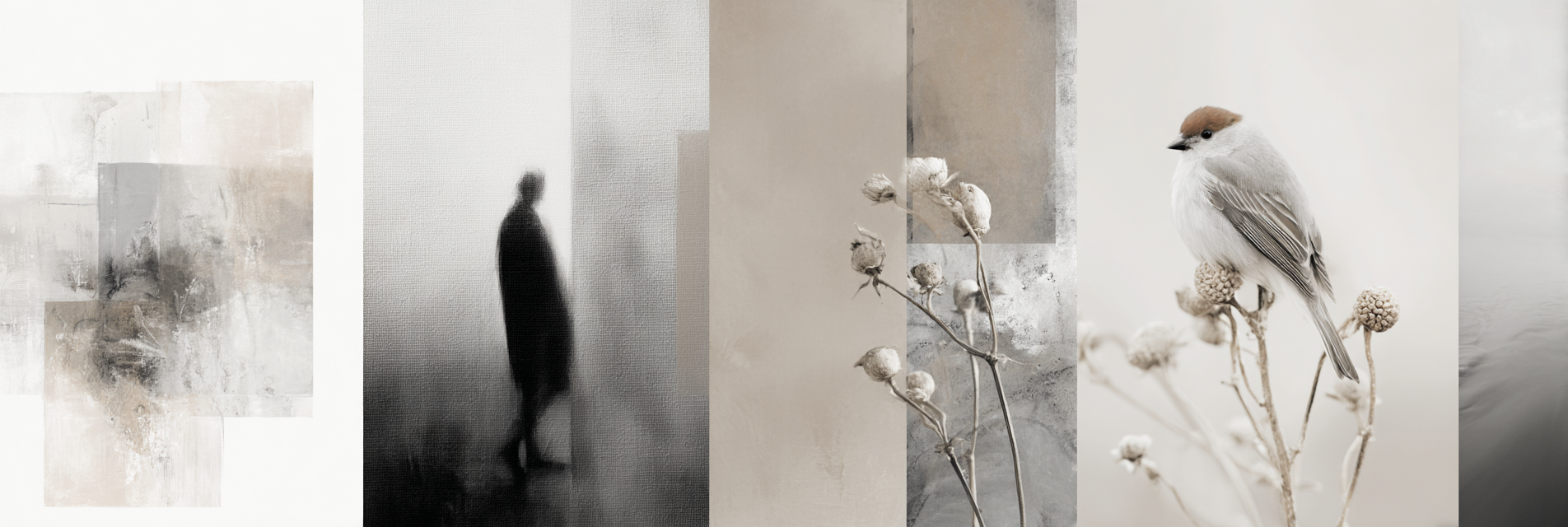 Skandenavisch Collage Abstrakte Natuerliche Elemente Verschwommene Figur Voegel | Skandinavisch | Einrichtungsstile