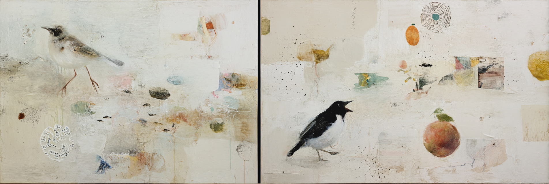 Skandenavisch Diptychon Mit Voegeln Und Abstrakten Elementen | Skandinavisch | Einrichtungsstile