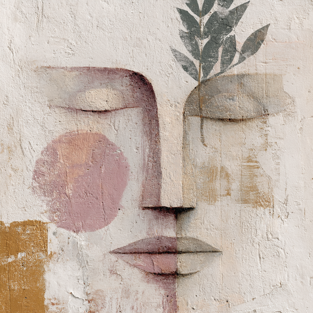 Skandenavisch Abstrakte Gesicht Darstellung Geometrische Formen Sanfte Farben Textur Jpg | Skandinavisch | Einrichtungsstile