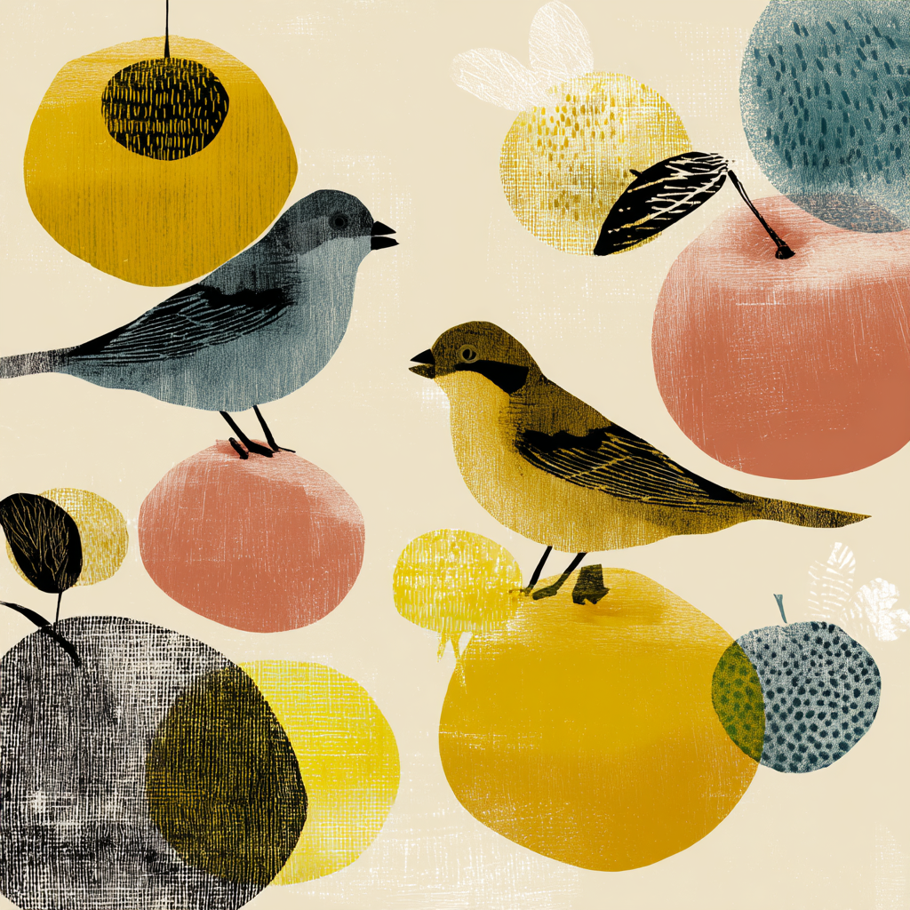Skandenavisch Kuenstlerische Illustration Voegel Farbenfrohe Formen | Skandinavisch | Einrichtungsstile
