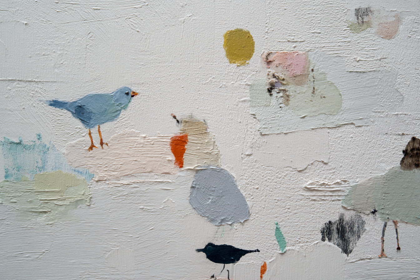 Skandenavisch Abstraktes Gemaelde Von Voegeln Und Farben Und Texturen | Skandinavisch | Einrichtungsstile