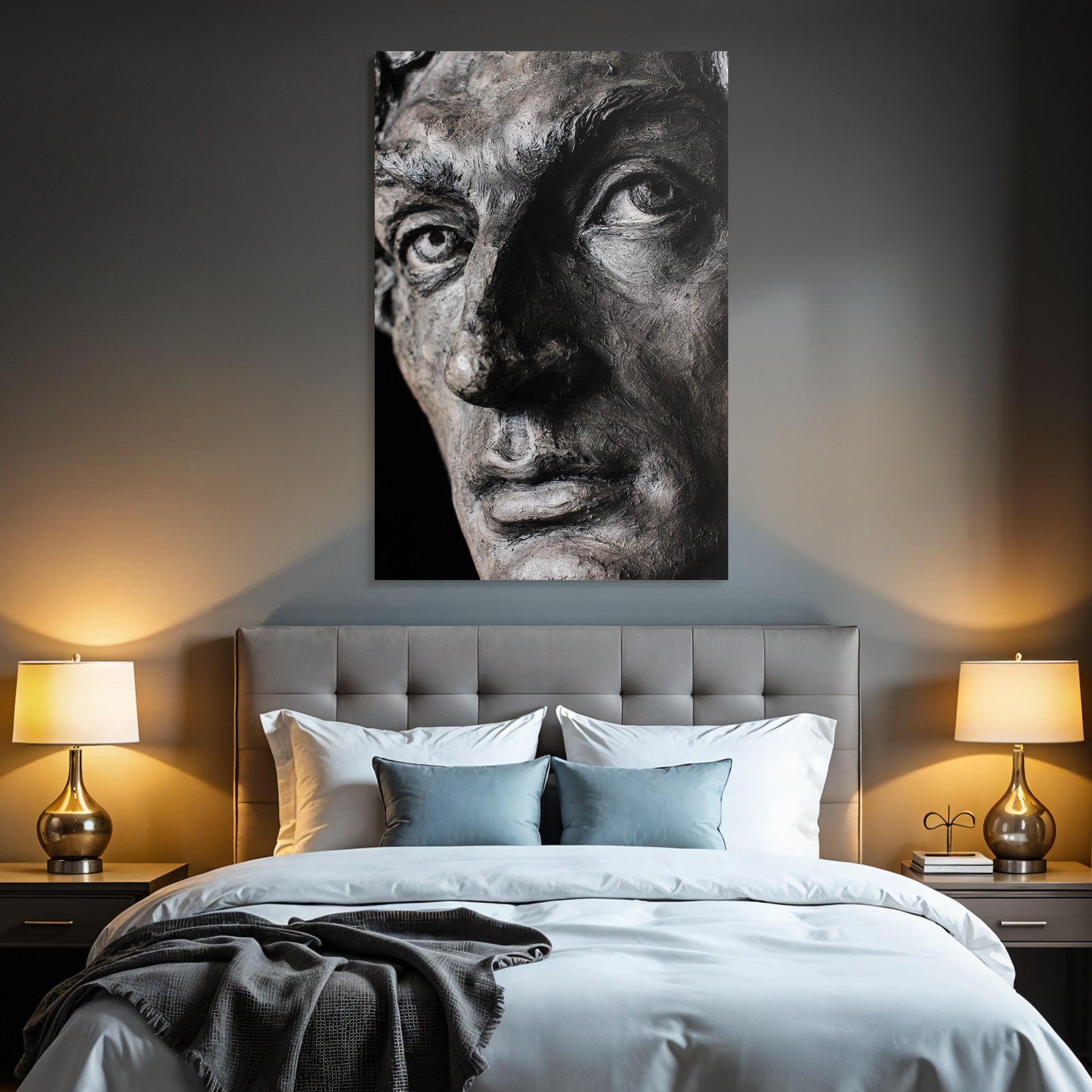 Sculpted Portrait Gray Silver Close-up