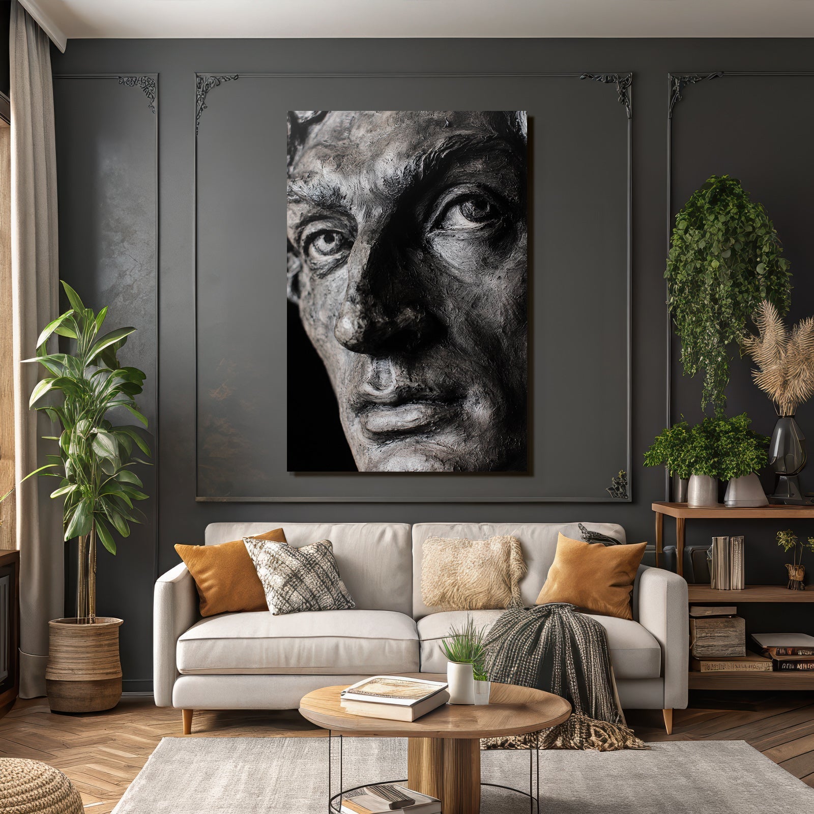 Sculpted Portrait Gray Silver Close-up