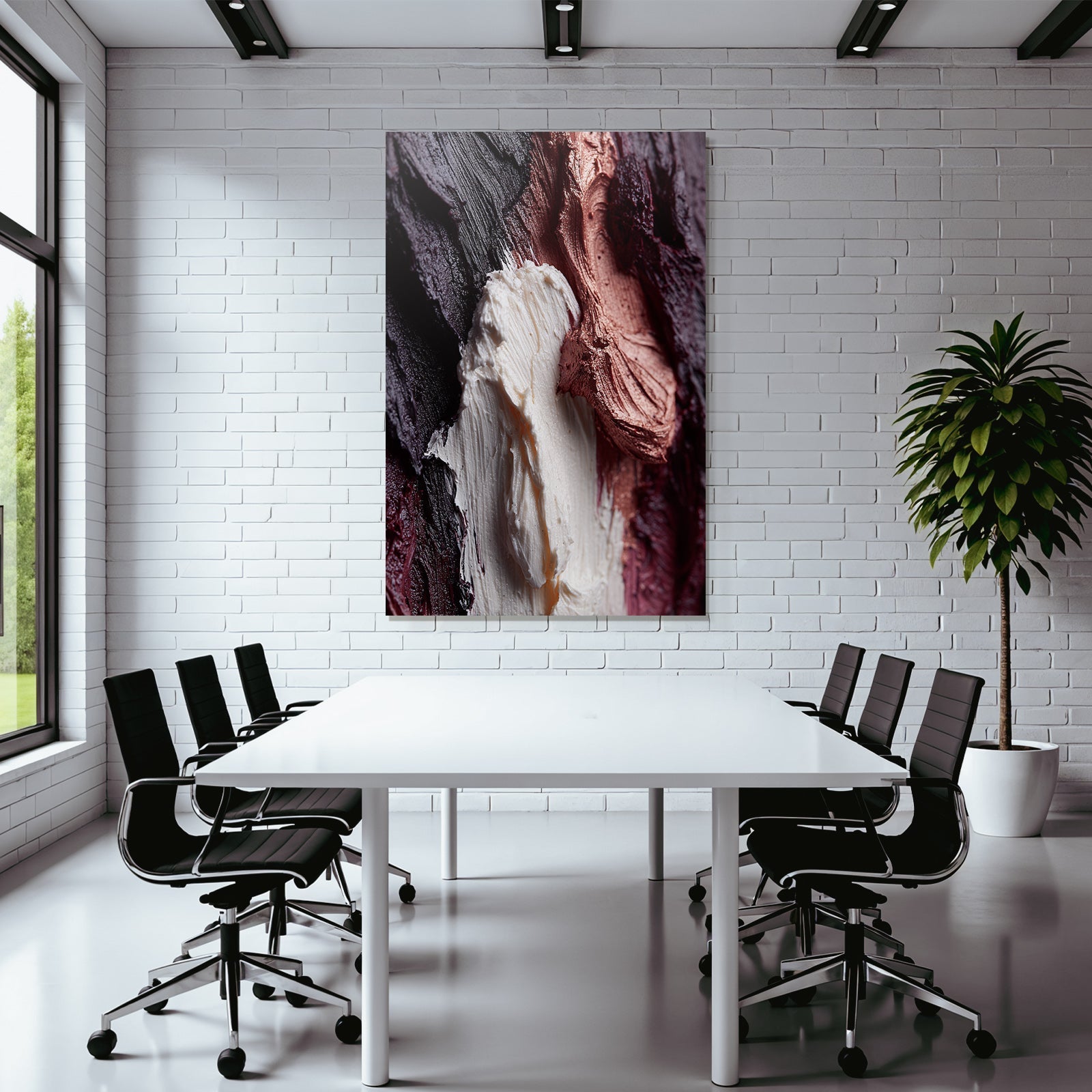 Textured painting surface in abstract art with purple and metallic white