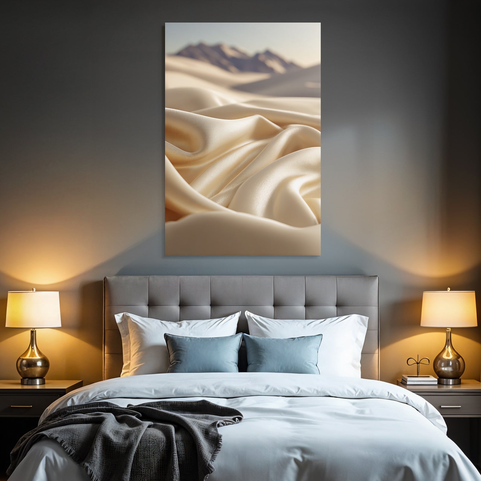 Seidenstoff Mit Fliessender Textur Und Landschaft Im Hintergrund